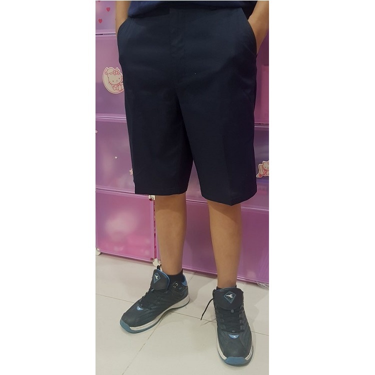 甄褲｜彈性五分休閒褲｜中高腰直筒・深藍細格紋（32~41 吋）