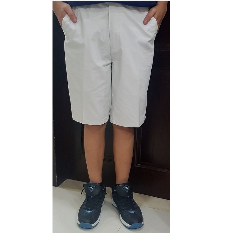 甄褲｜純棉休閒短褲｜中高腰直筒・白色細格紋（30~41 吋）