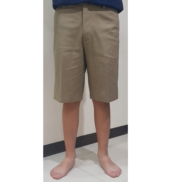 甄褲｜純棉休閒短褲｜中高腰直筒・深卡其色壓紋（32~41 吋）