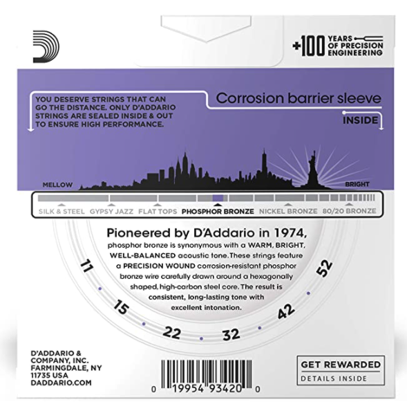 D'addario - EJ26木吉他弦 011-052 磷青銅 暢銷款