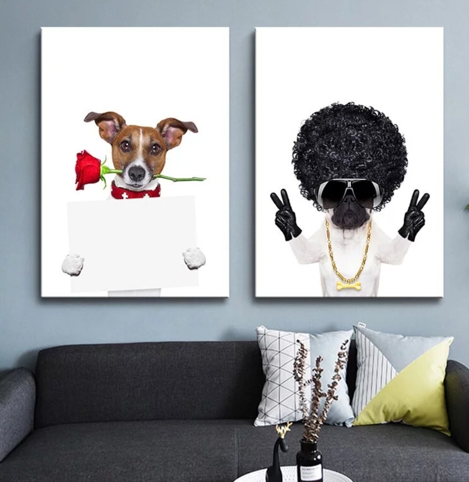 北歐風狗狗無框畫