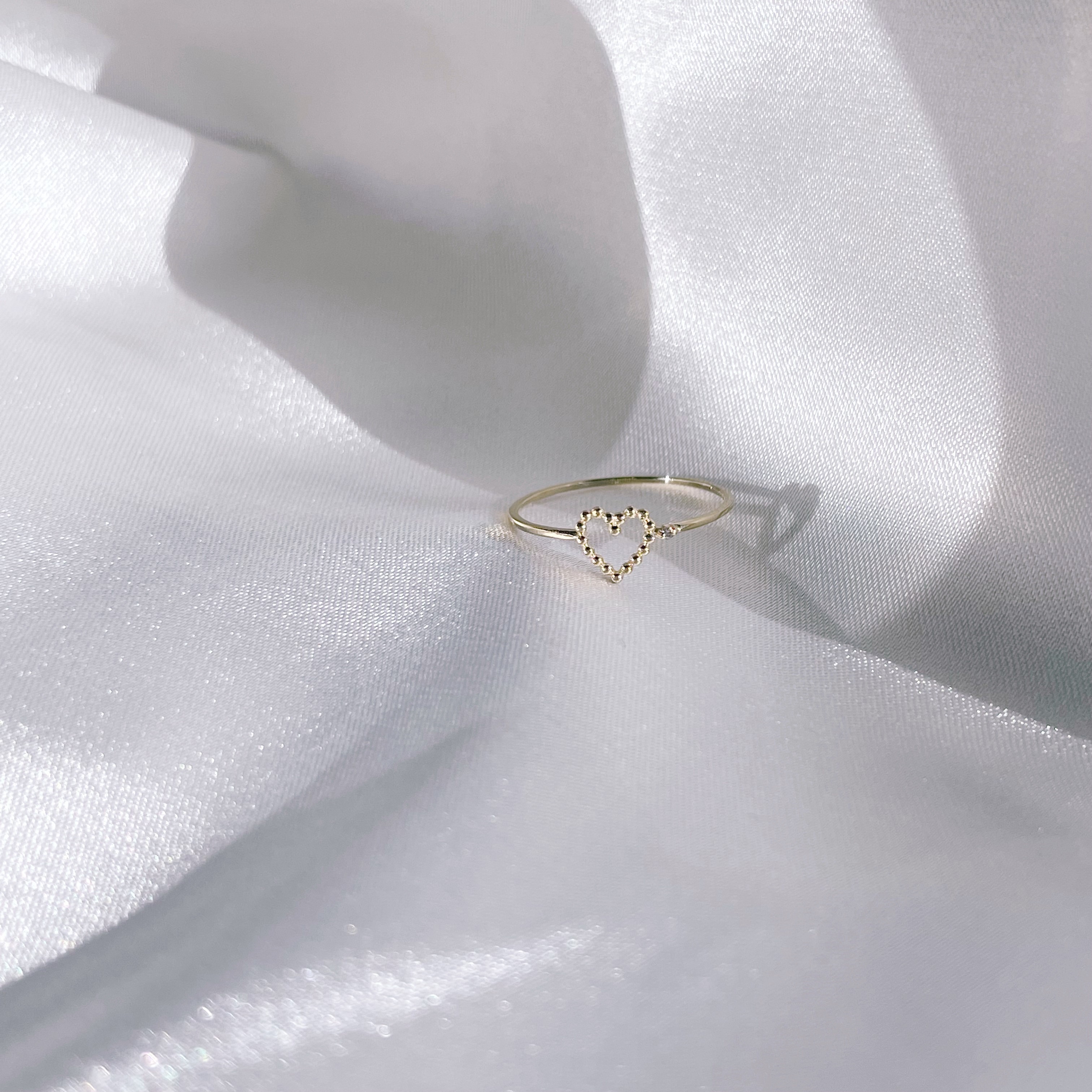 14K簍空愛心小鑽石戒指