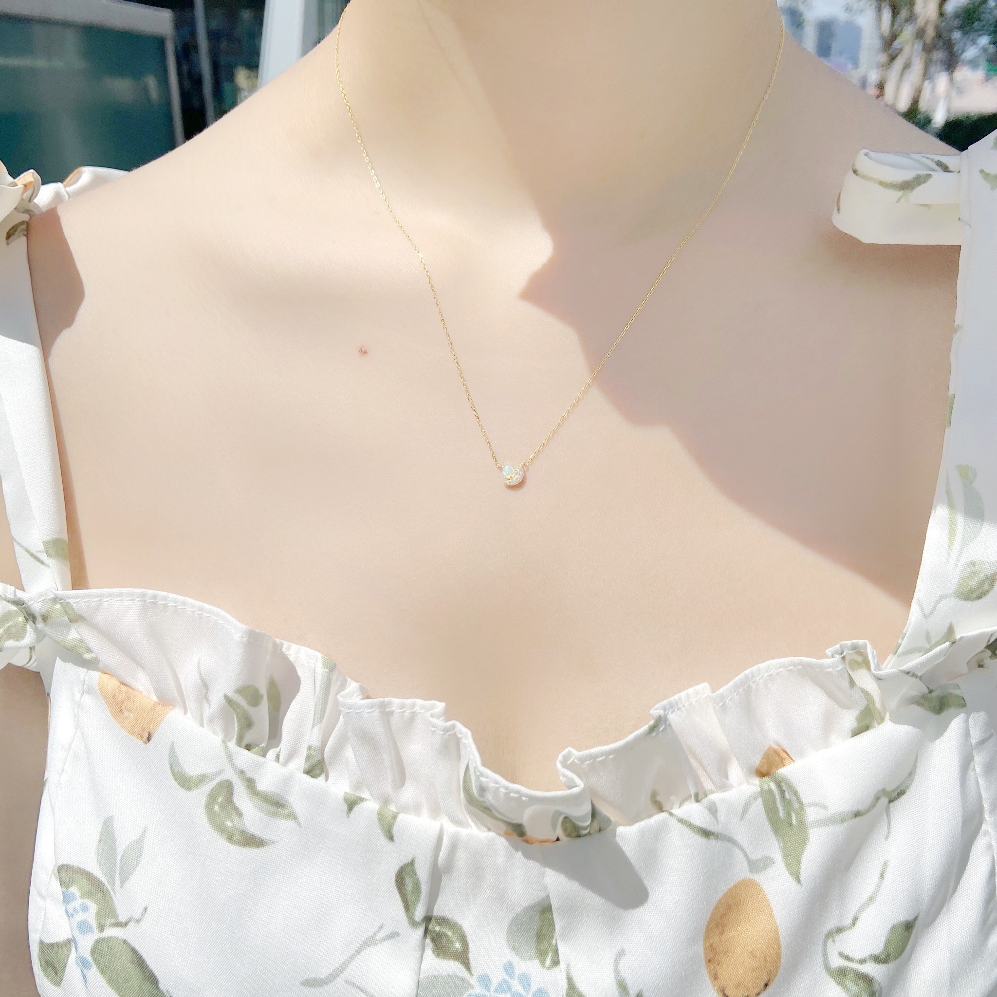 | 925純銀・ 18k金・蛋白石 | 靦腆月亮項鍊 | NE0235 |