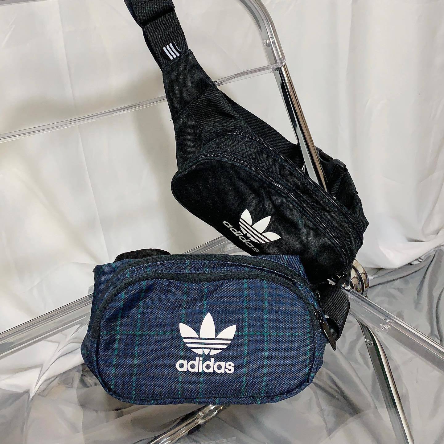 Adidas 中間三葉草 腰包 黑/黑藍格紋 兩色 dv2400/ed8662