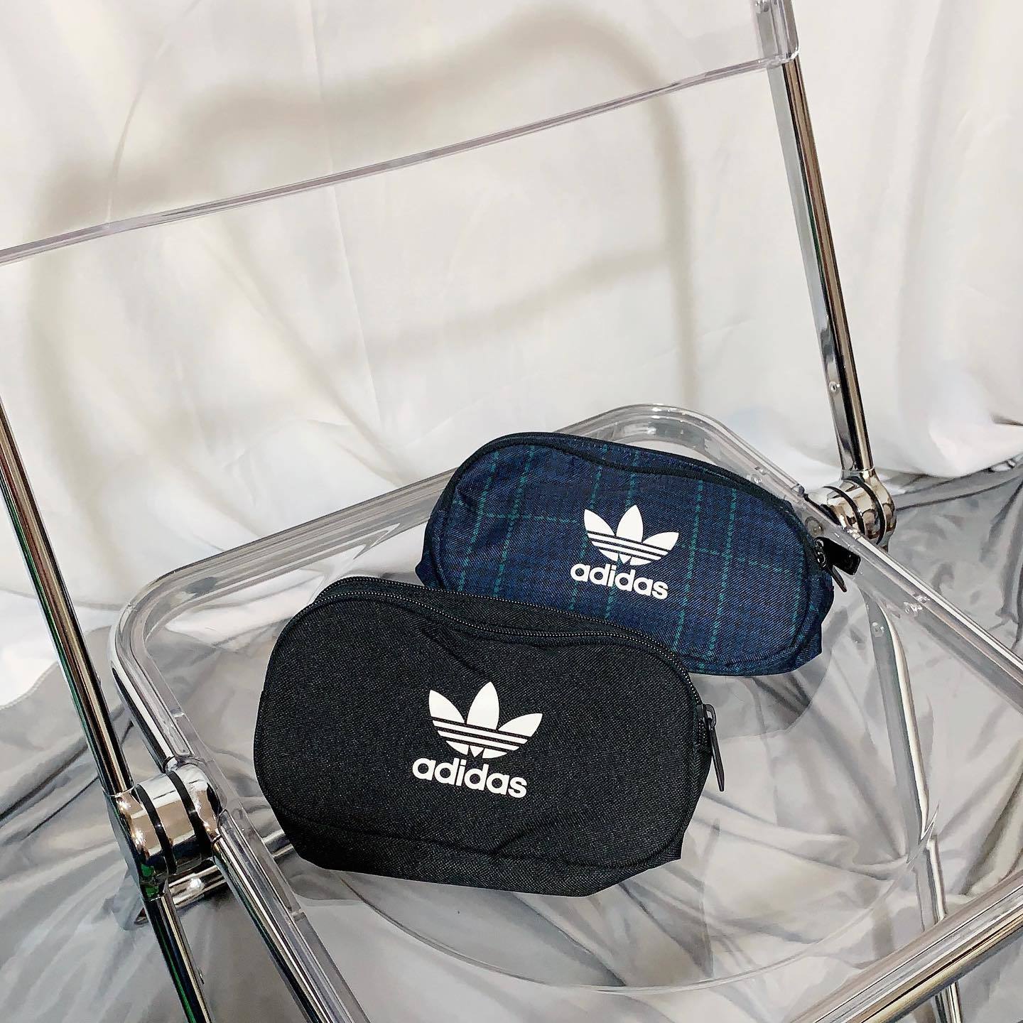 Adidas 中間三葉草 腰包 黑/黑藍格紋 兩色 dv2400/ed8662