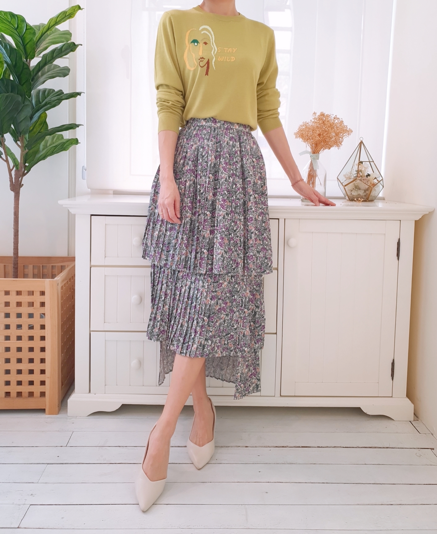 HIGH WAIST FLORAL TIERED LAYER SKIRT