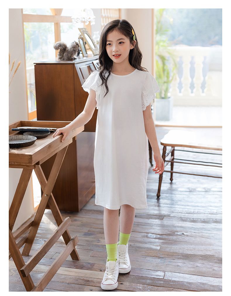 現貨 140cm 森林系蕾絲荷葉袖直筒洋裝