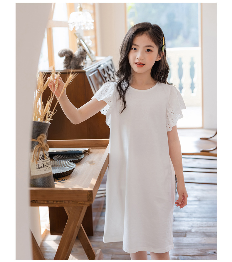 現貨 140cm 森林系蕾絲荷葉袖直筒洋裝