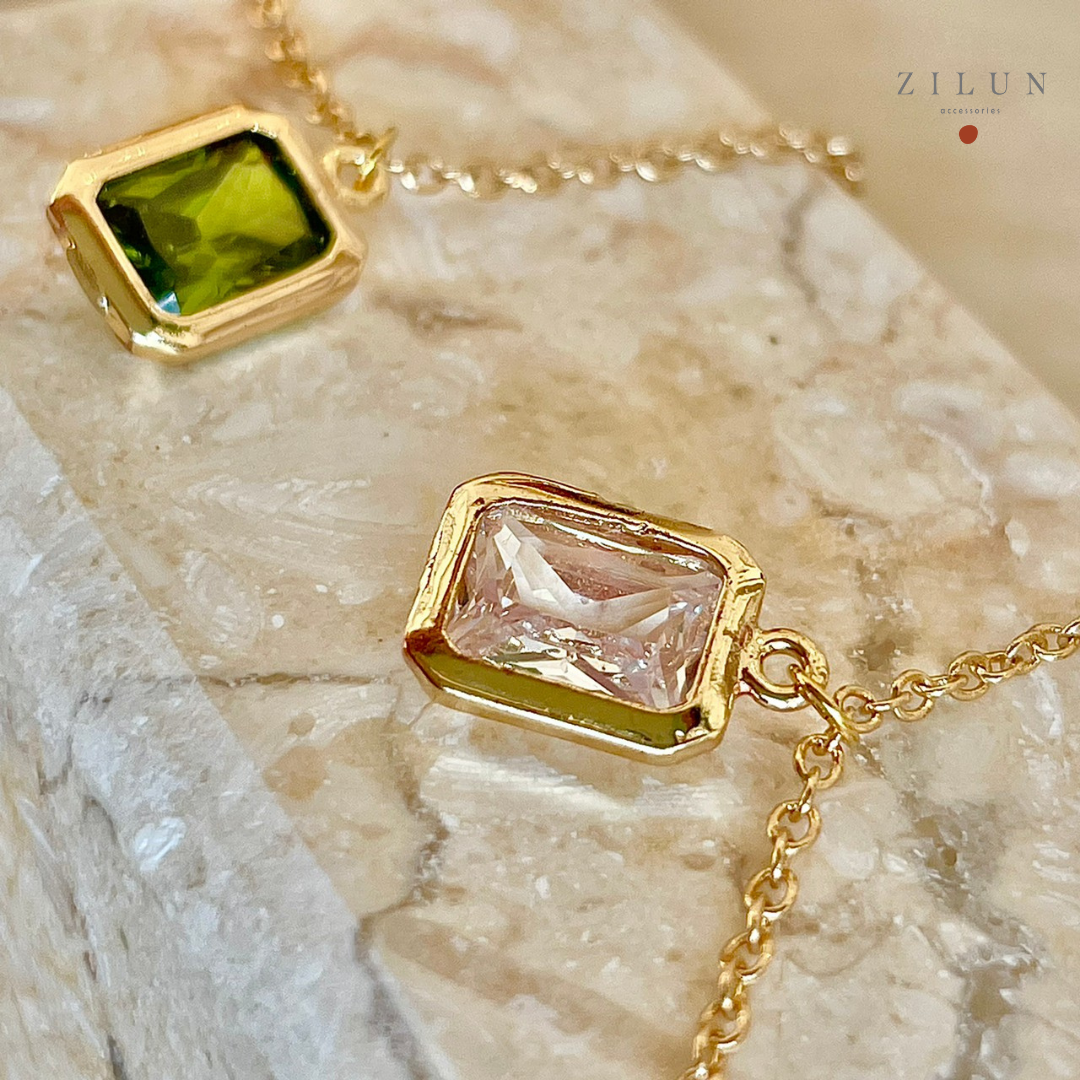 │輕奢│簡約方塊 • 切面晶透白鋯石 • 項鍊 • 美國14K注金 • 14kgf