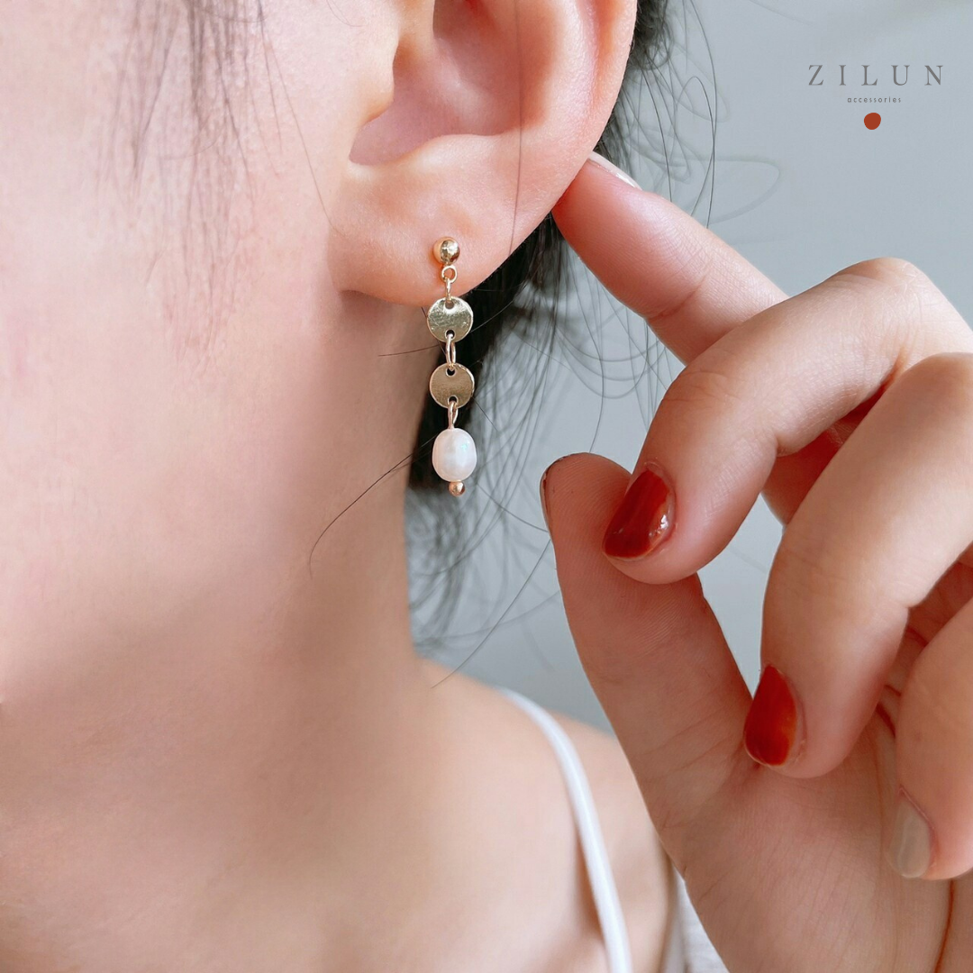 │復古│人魚之約 • 天然珍珠 • 耳針耳夾 • 14K注金 • 14kgf