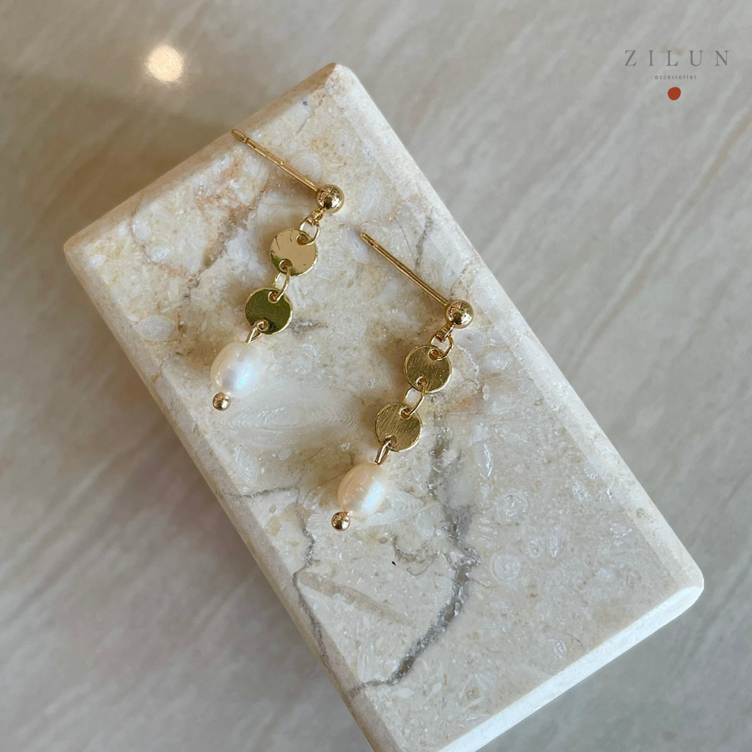 │復古│人魚之約 • 天然珍珠 • 耳針耳夾 • 14K注金 • 14kgf