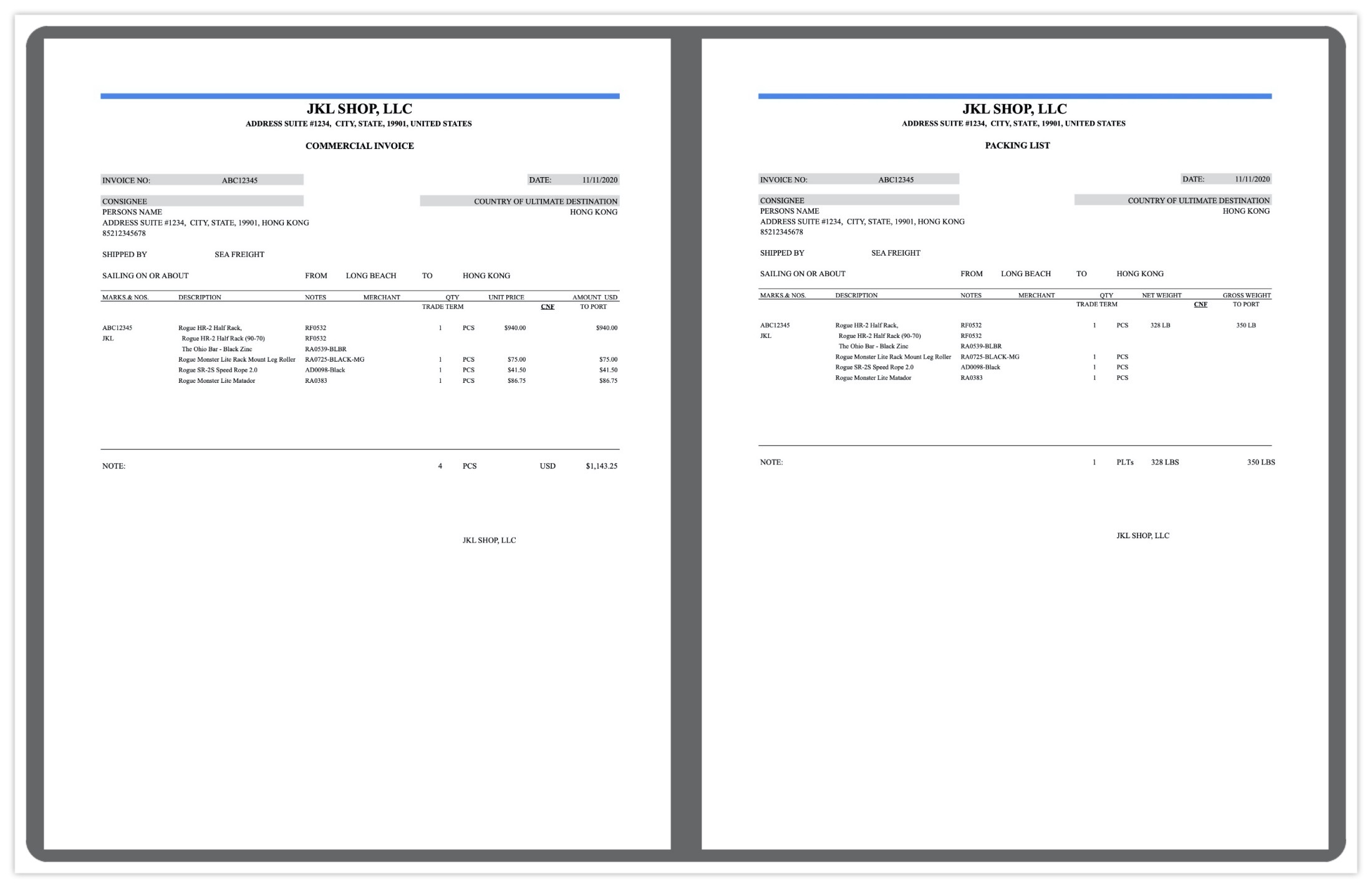 商業發票和裝箱單