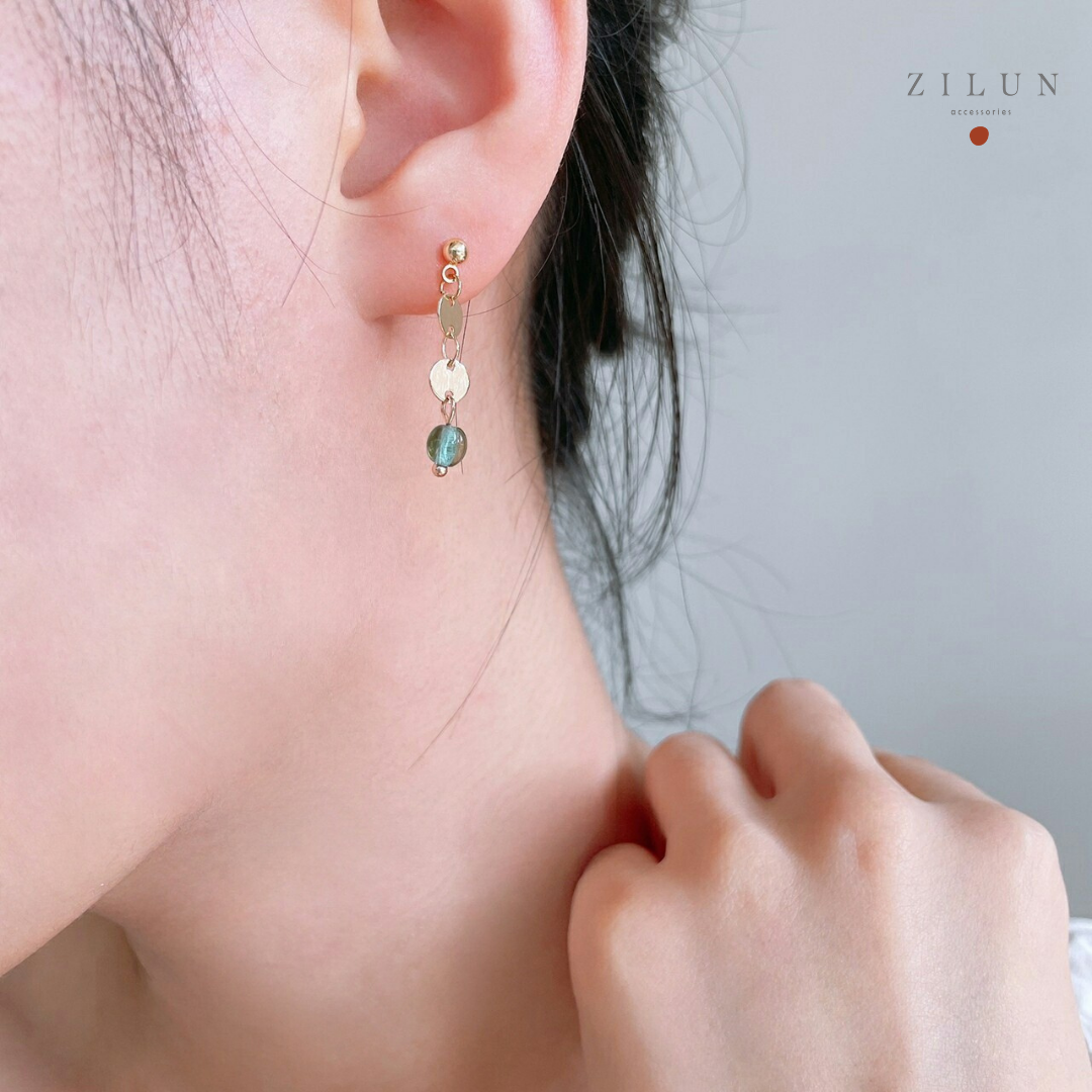 │復古│青檸薄荷 • 圓形琉璃 • 耳針耳夾 • 14K注金 • 14kgf