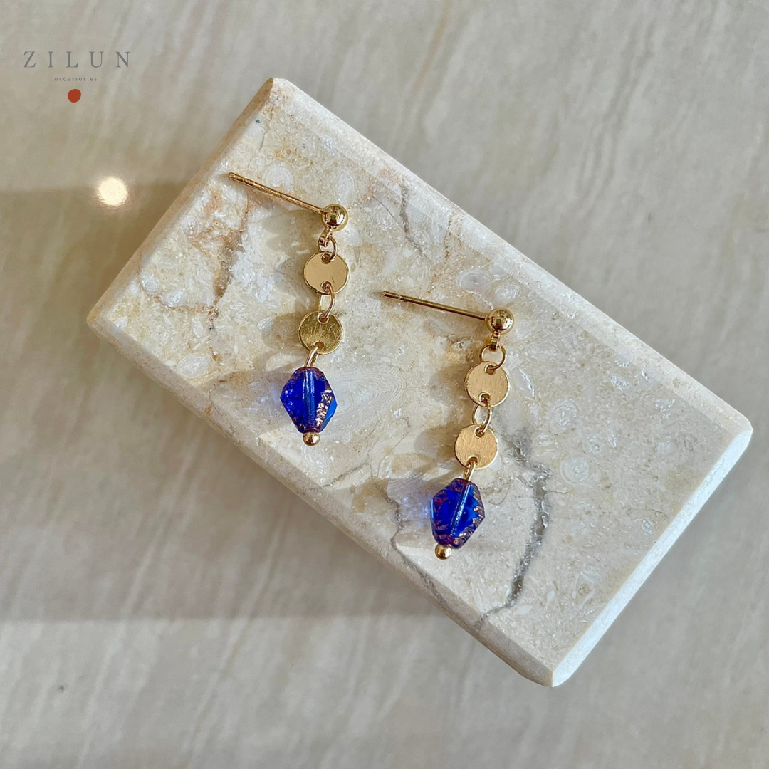 │復古│深海傳說 • 切割琉璃 • 耳針耳夾 • 14K注金 • 14kgf