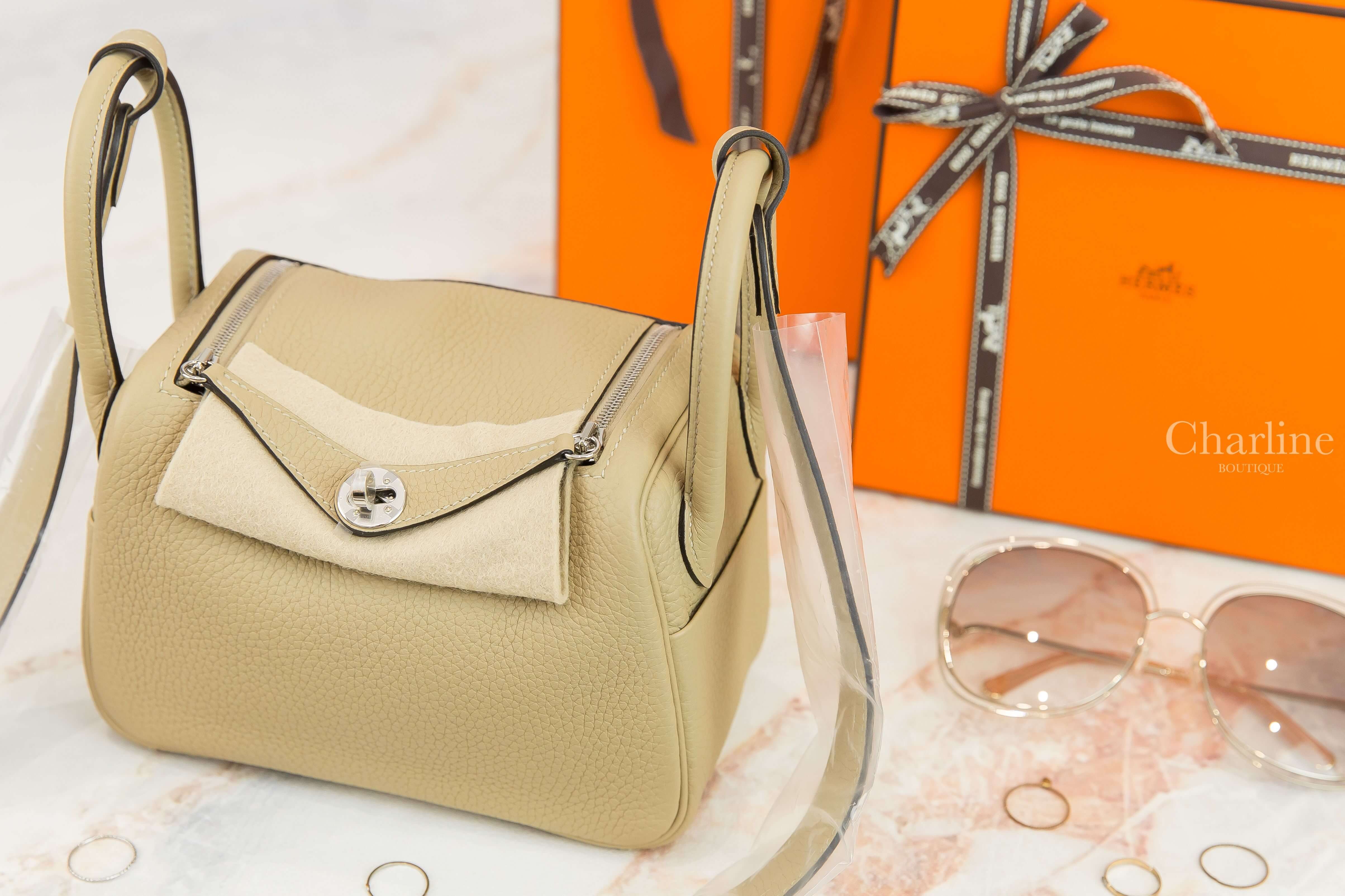 Hermès Lindy Mini S2 Trench / 18 Etoupe Taurillon Clemence Z刻風衣灰拼大象灰內裡銀釦-Charline Boutique 精品代購