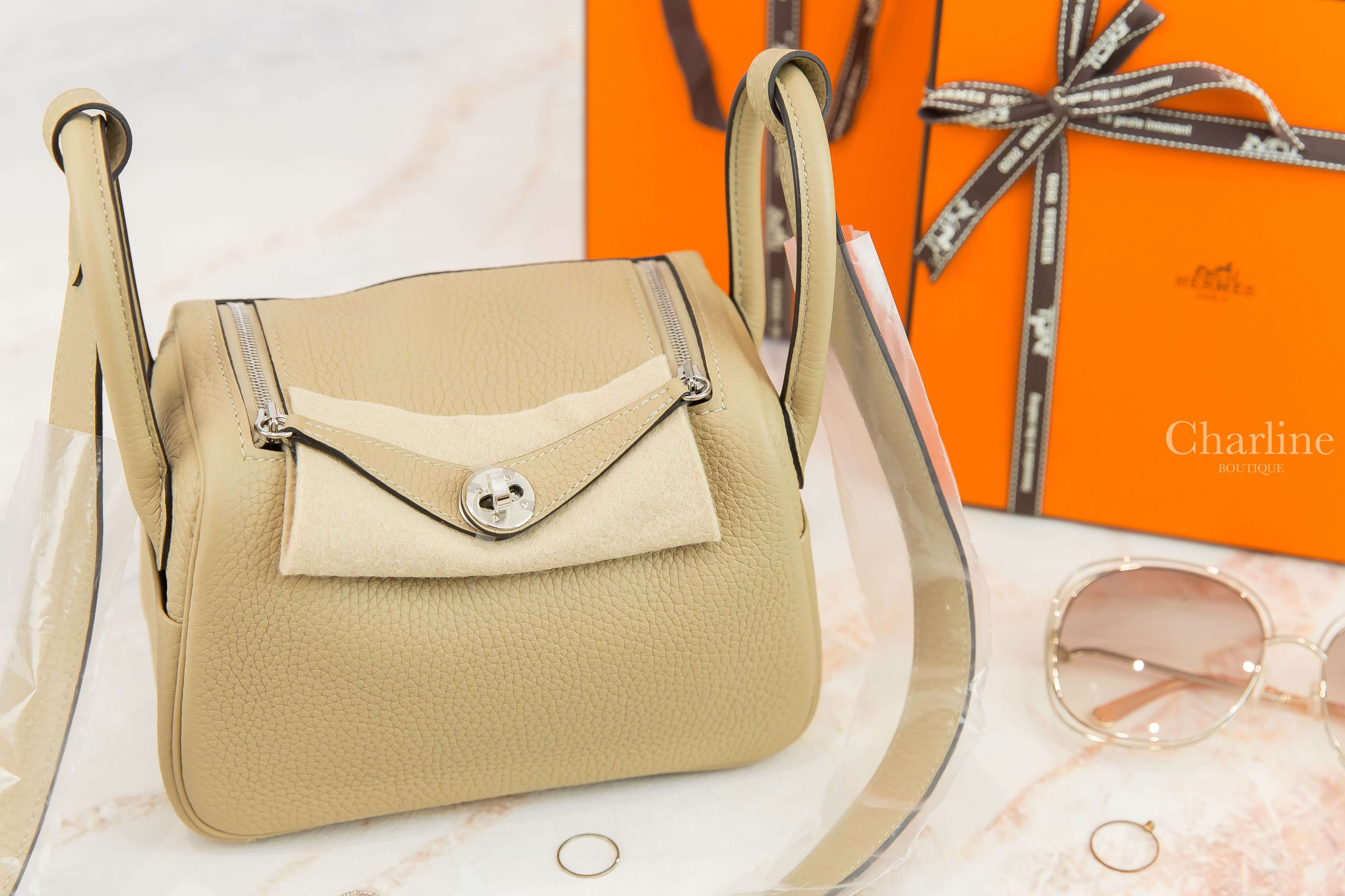 Hermès Lindy Mini S2 Trench / 18 Etoupe Taurillon Clemence Z刻風衣灰拼大象灰內裡銀釦-Charline Boutique 精品代購