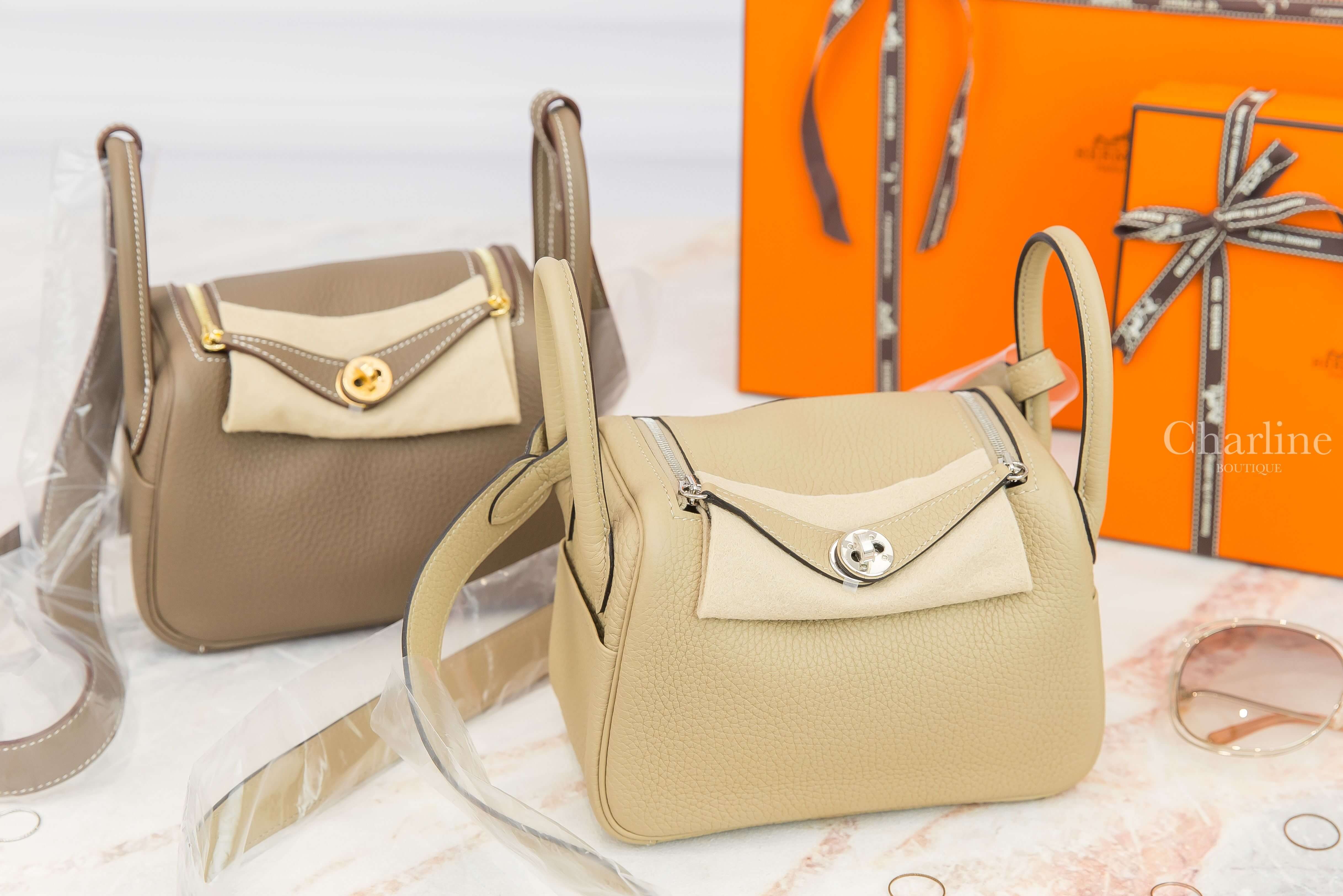 Hermès Lindy Mini S2 Trench/18 Etoupe T/C 風衣灰拼大象灰內裡銀釦,Hermès Lindy Mini 18 Etoupe T/C 大象灰金釦-Charline Boutique 精品代購