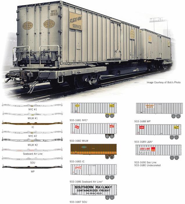 Walthers 933-1688 HO規 Western Pacific 40呎貨櫃.有後輪.套件