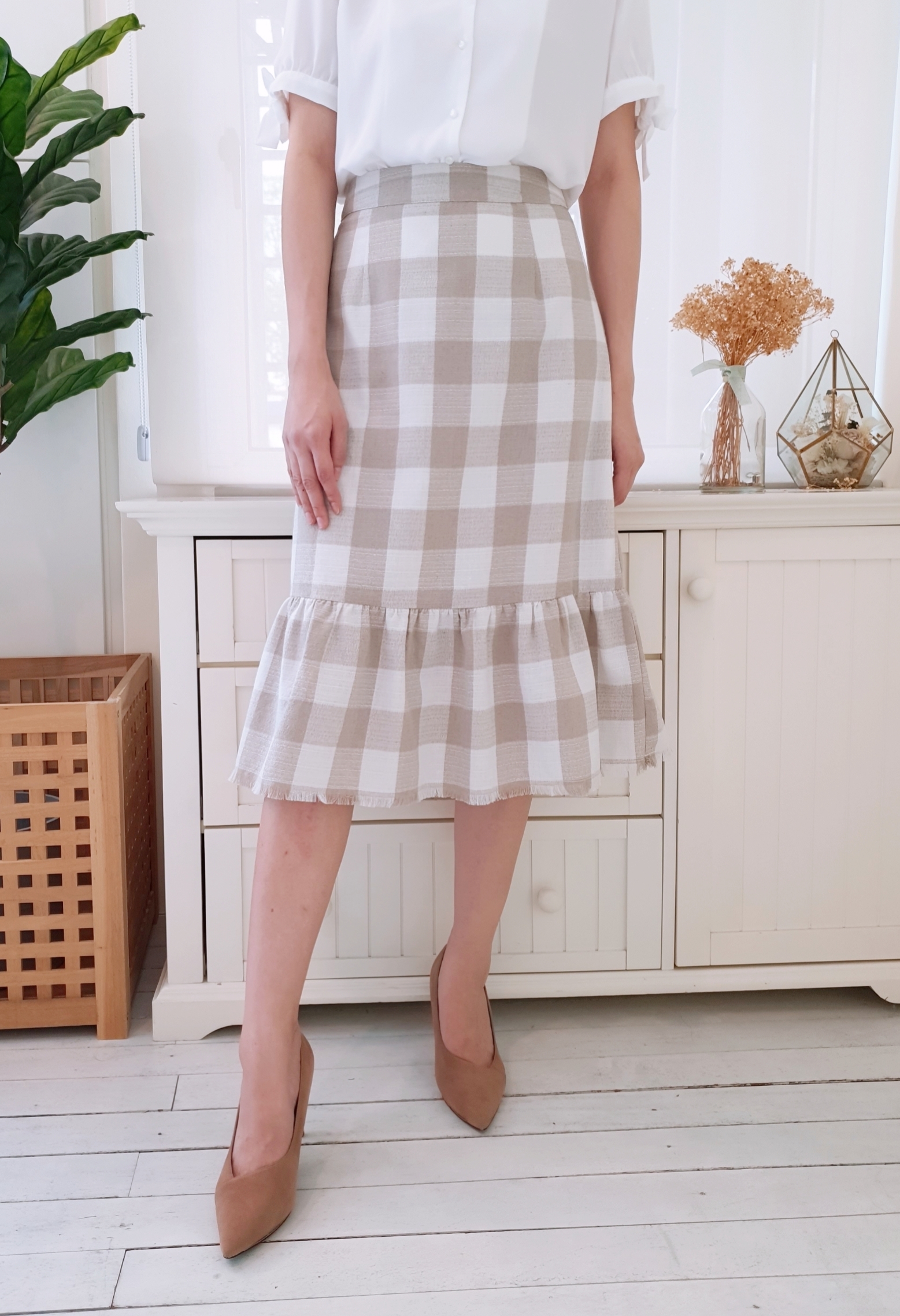 PLAID TWEED MERMAID MIDI SKIRT