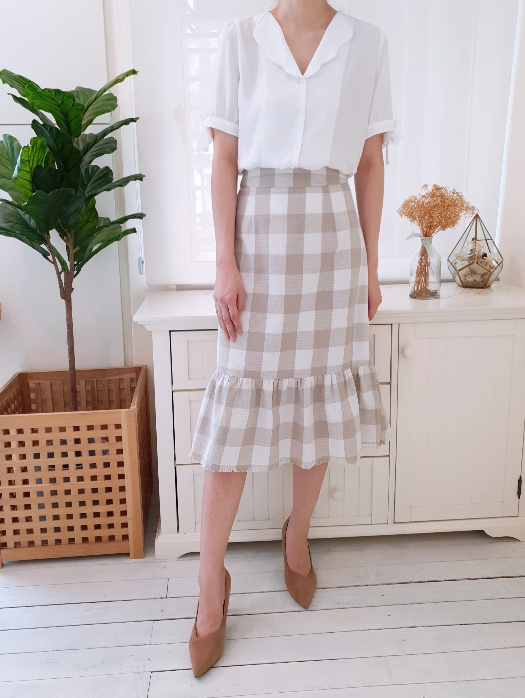 PLAID TWEED MERMAID MIDI SKIRT