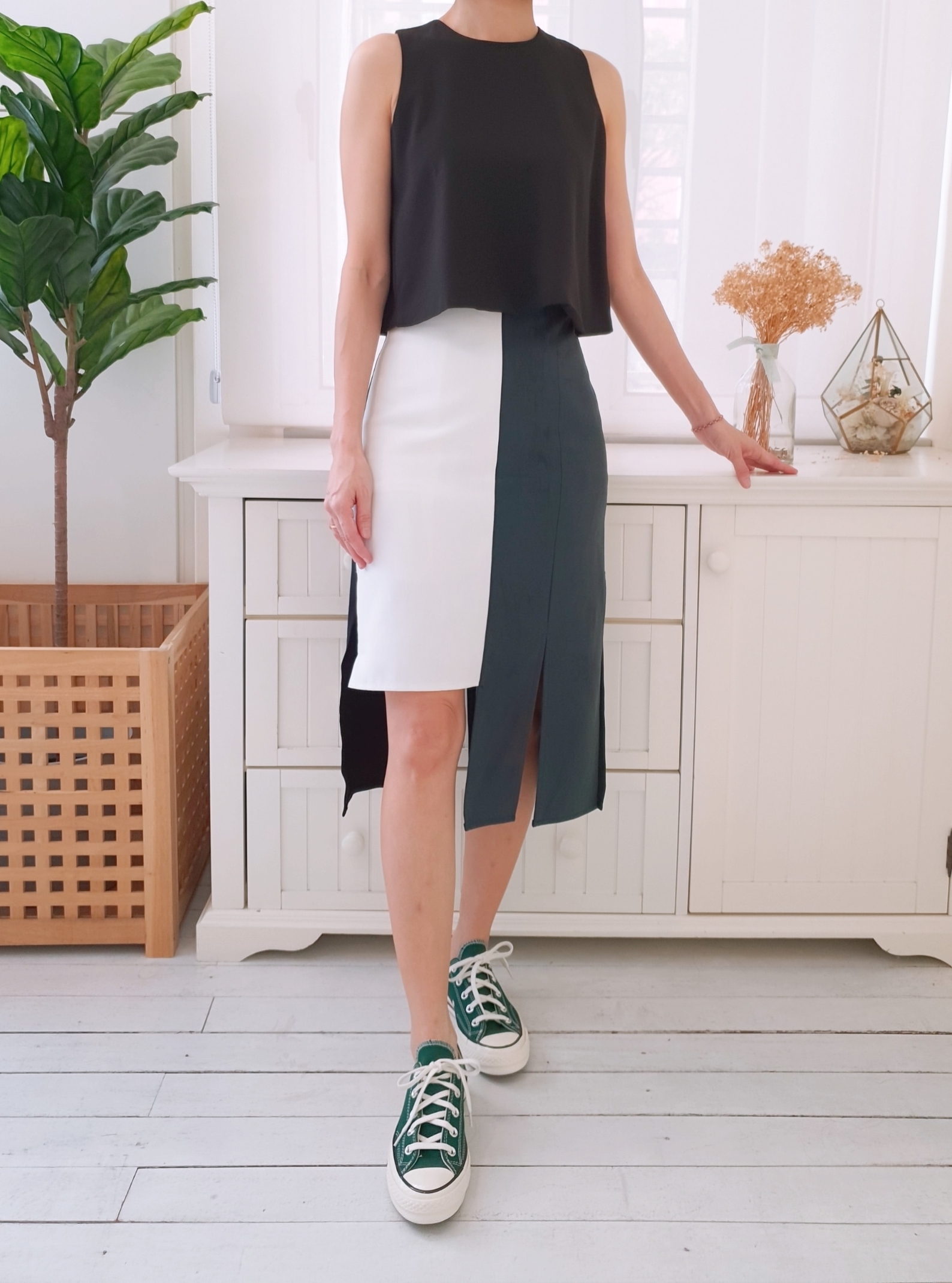 KOREA COLOUR BLOCK ASYMMETRIC SKIRT