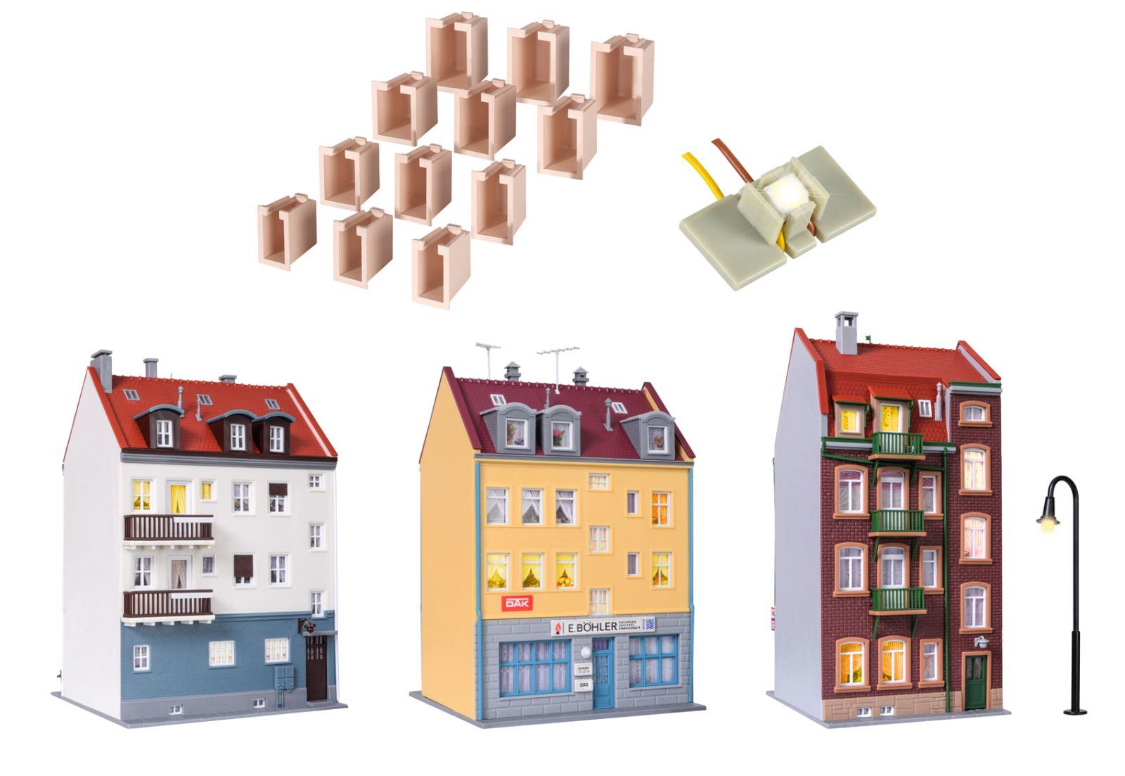 Kibri 38998 HO規 有燈的排屋 (3棟)