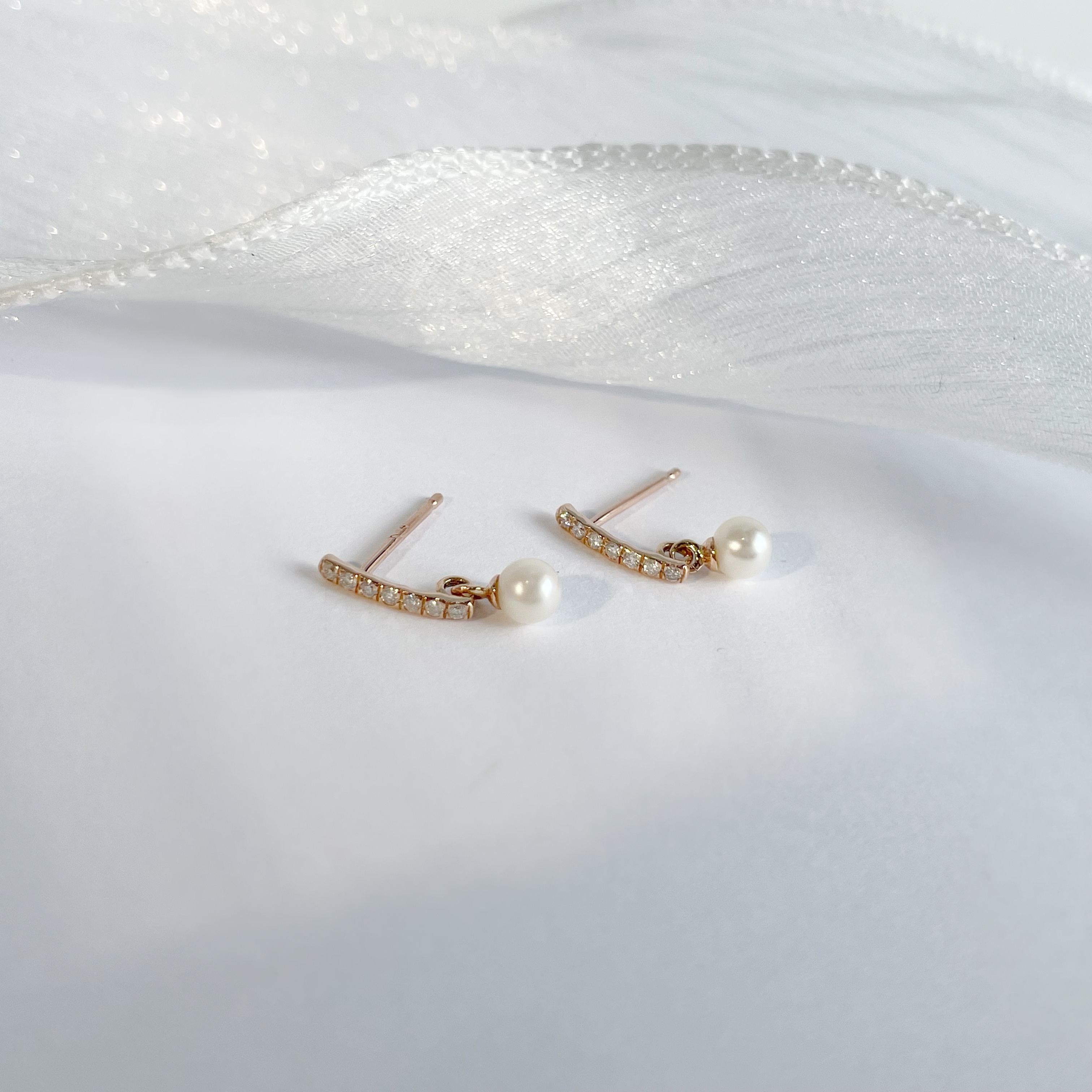 14K真鑽bar垂珍珠耳環