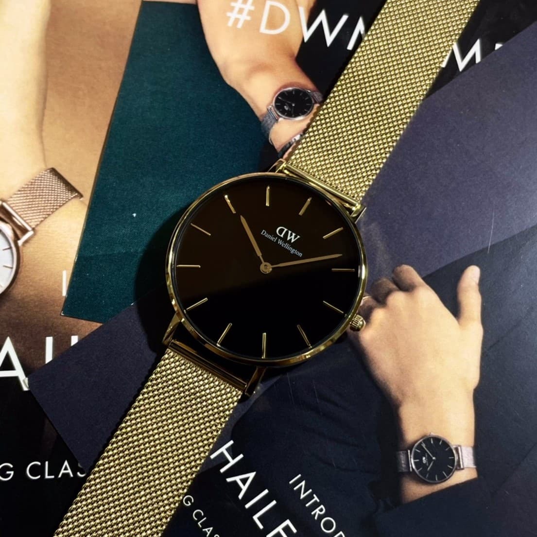 【DW Daniel Wellington】金框米蘭編織帶 DW00100345(黑面)/ DW00100346(白面) 36mm 現代鐘錶