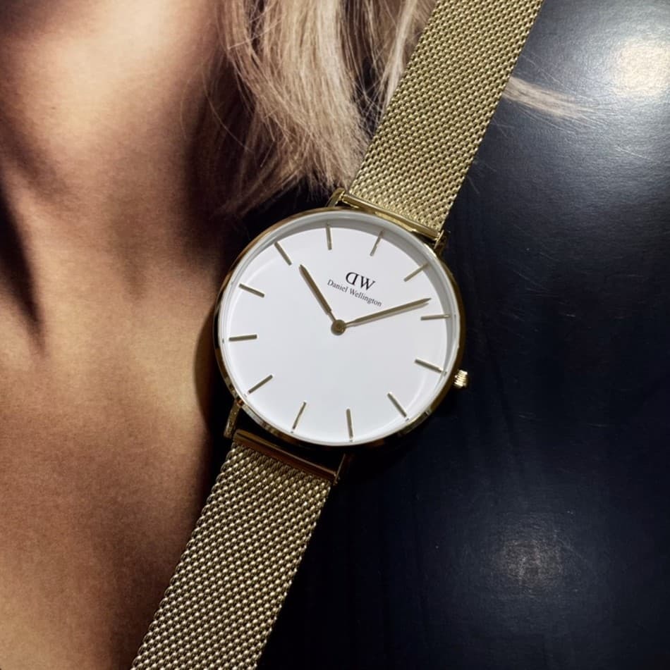 【DW Daniel Wellington】金框米蘭編織帶 DW00100345(黑面)/ DW00100346(白面) 36mm 現代鐘錶