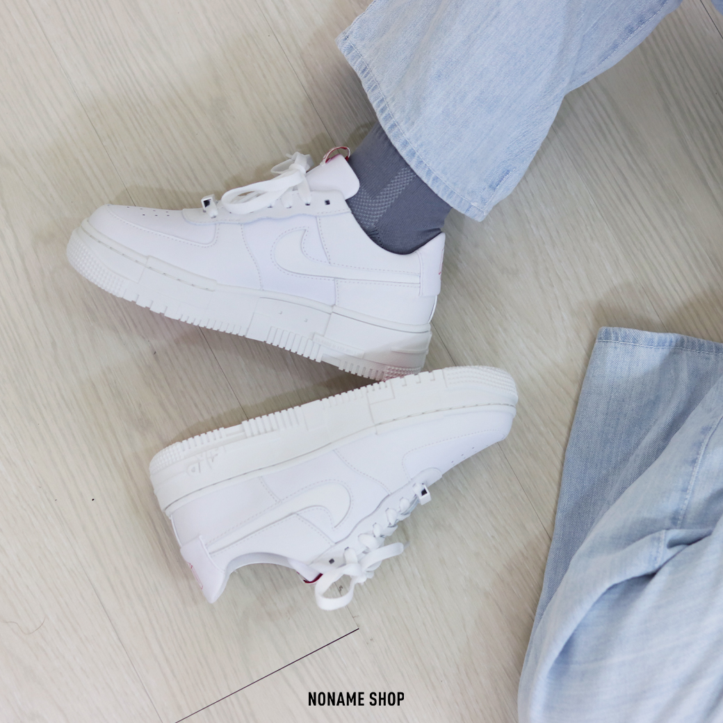 NIKE Air Force 1 AF1 QS Pixel 經典 像素 解構 紅標 奶油白拼接