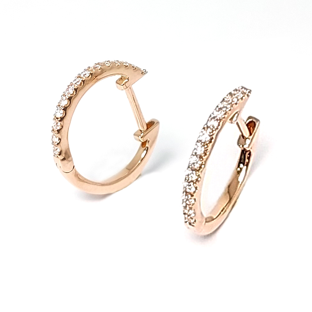 18K玫瑰金圈式天然鑽石耳環