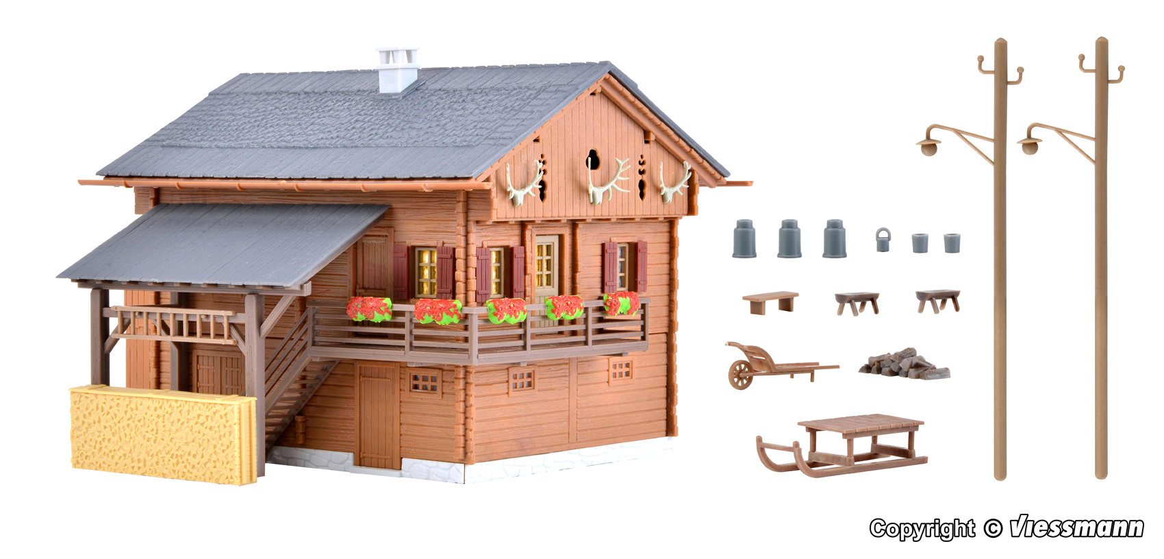 Kibri 38011 HO scale, Mountain house with house illumination start-set