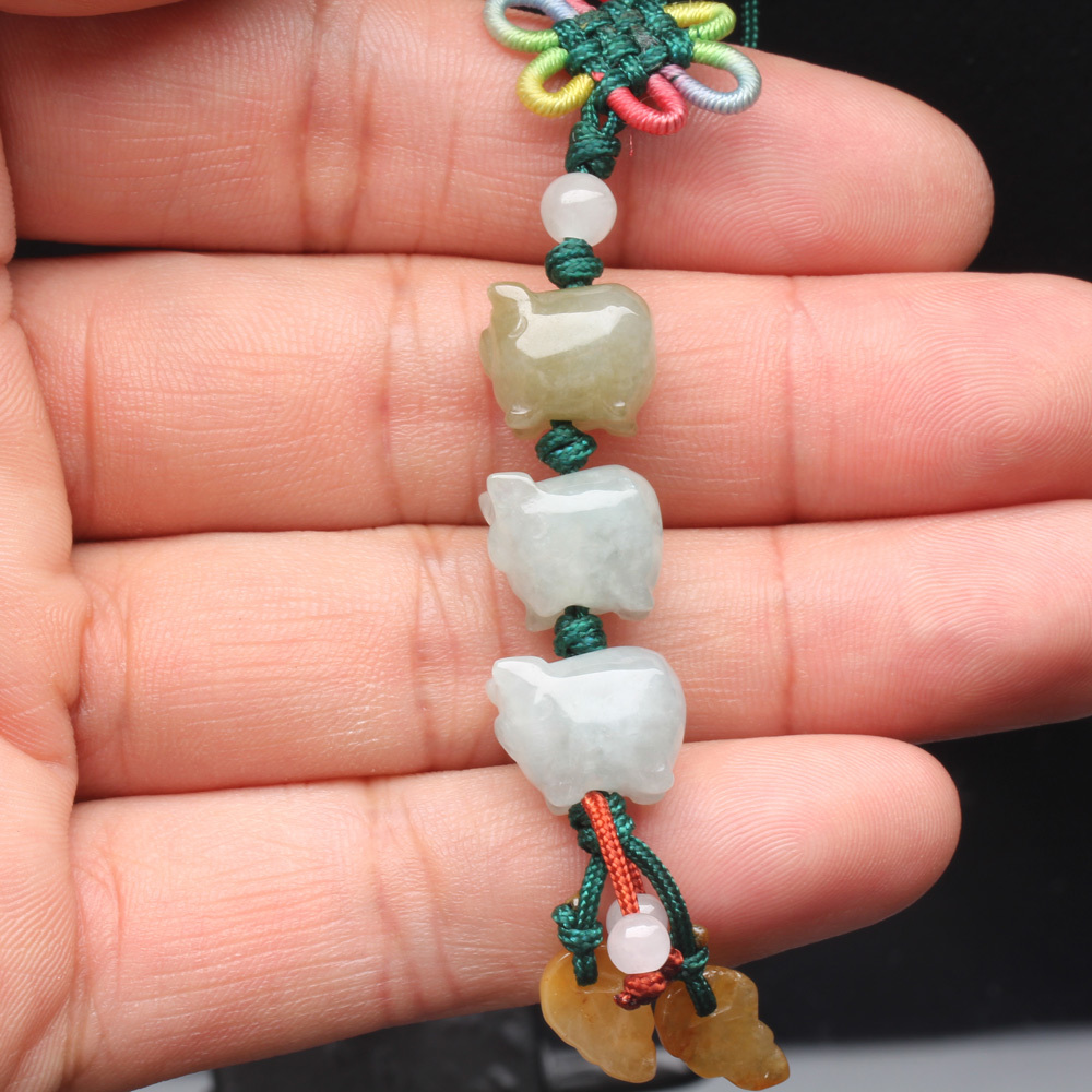 【雅紅珠寶】三支小豬緬甸翡翠玉墜子-吊飾/項鍊-C0013