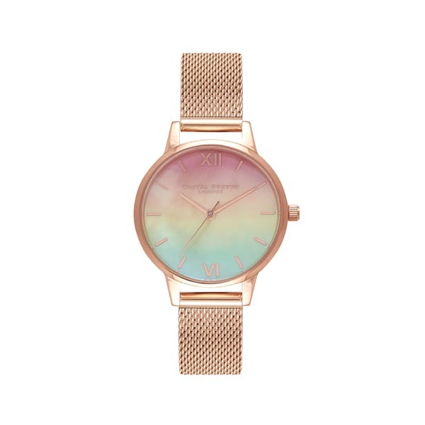【OLIVIA BURTON】 繽紛彩虹玫瑰金色腕錶  OB16RB25  30mm 現代鐘錶