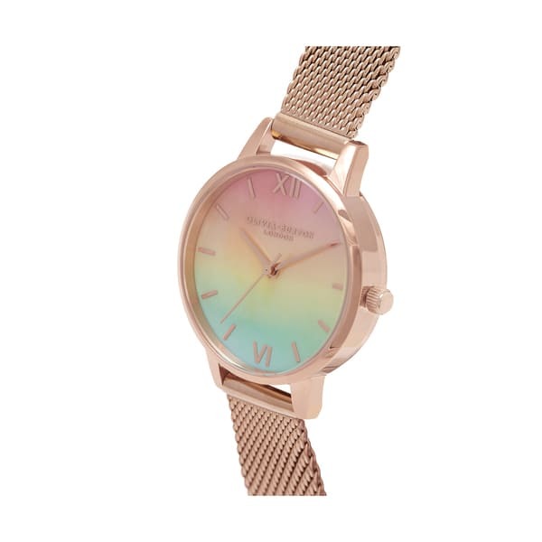 【OLIVIA BURTON】 繽紛彩虹玫瑰金色腕錶  OB16RB25  30mm 現代鐘錶