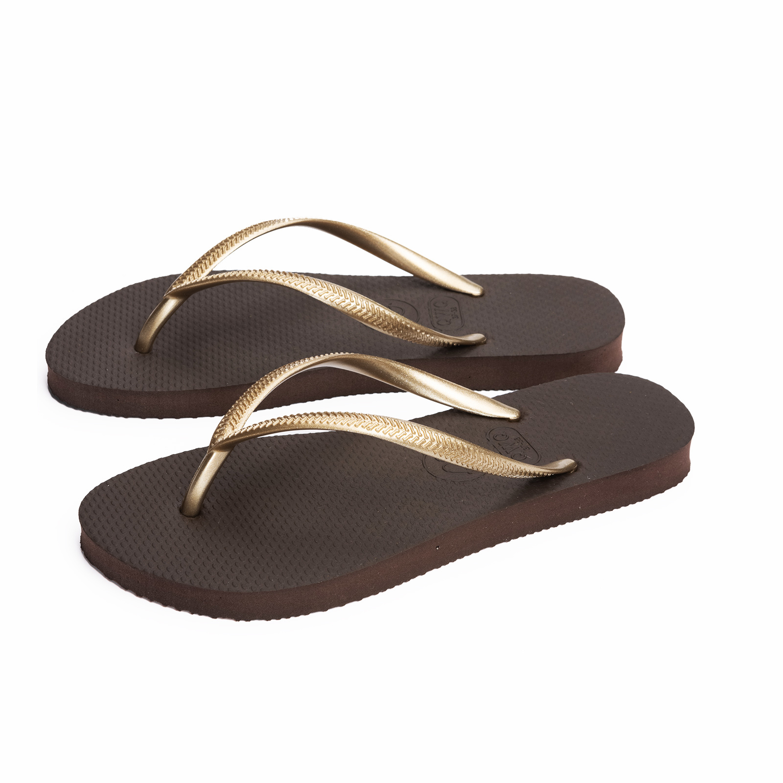 Slim跳色系列 【焦糖棕】沙金帶 平底人字夾腳拖