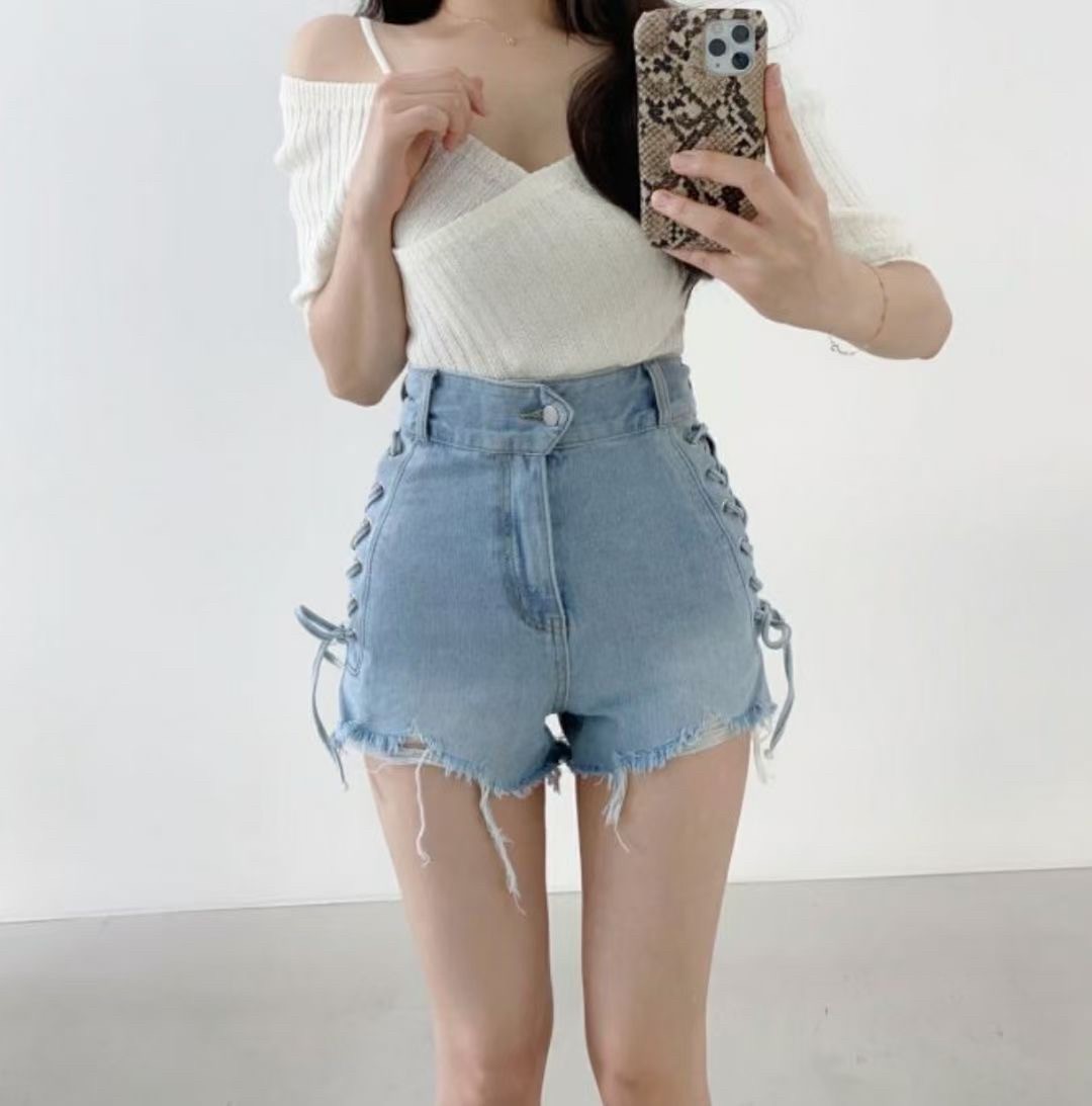 3040性感馬甲線纏繞設計牛仔短褲