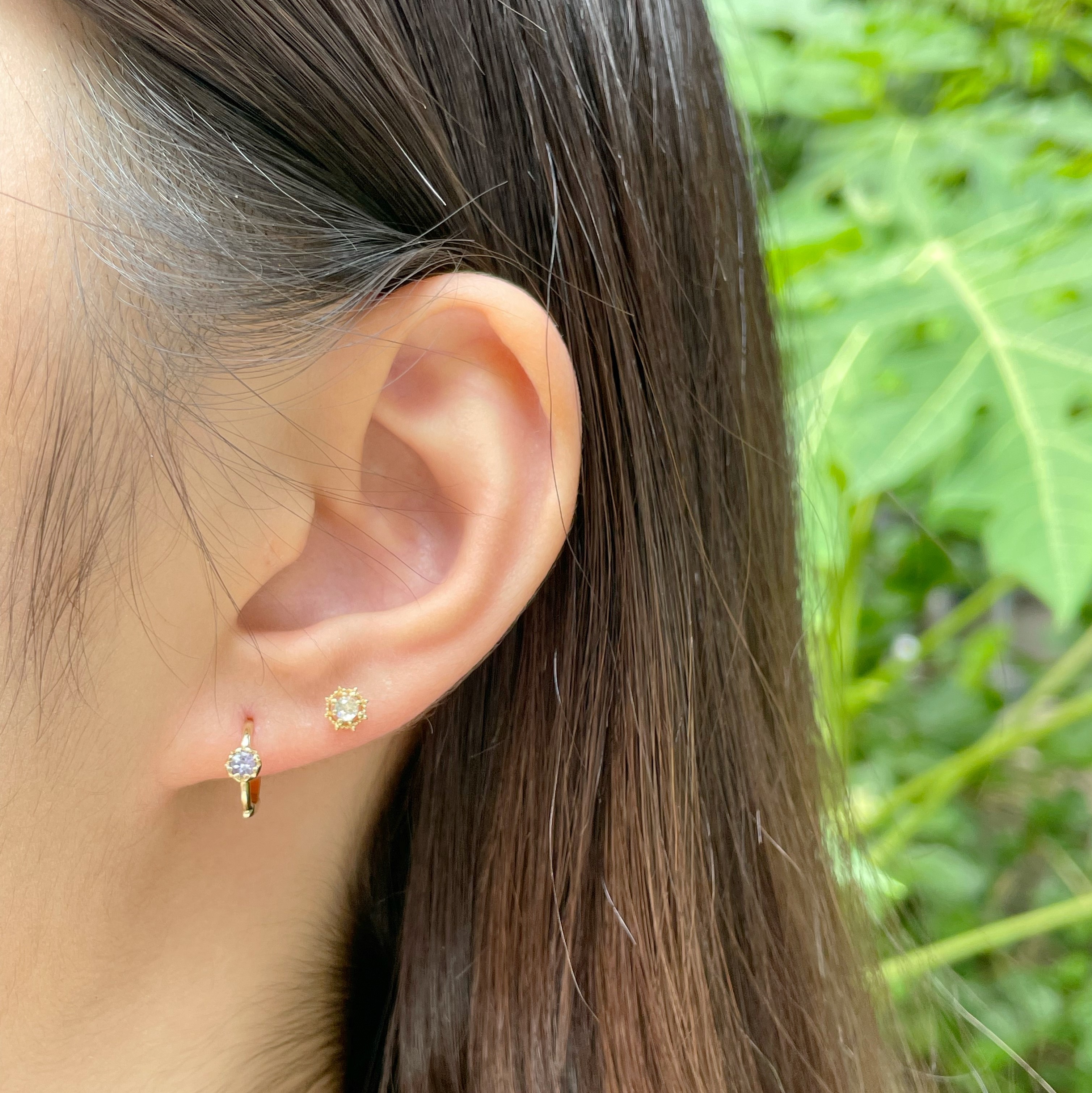 14K萬花筒灰鑽原礦轉珠耳環