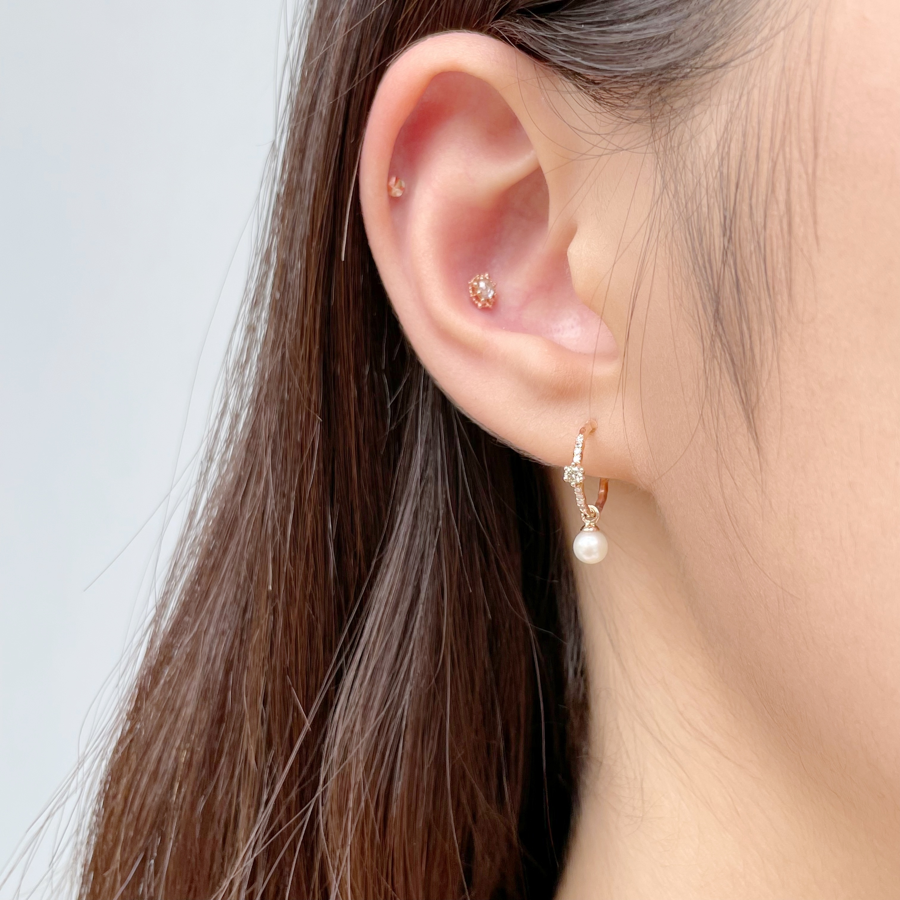 14K萬花筒灰鑽原礦轉珠耳環