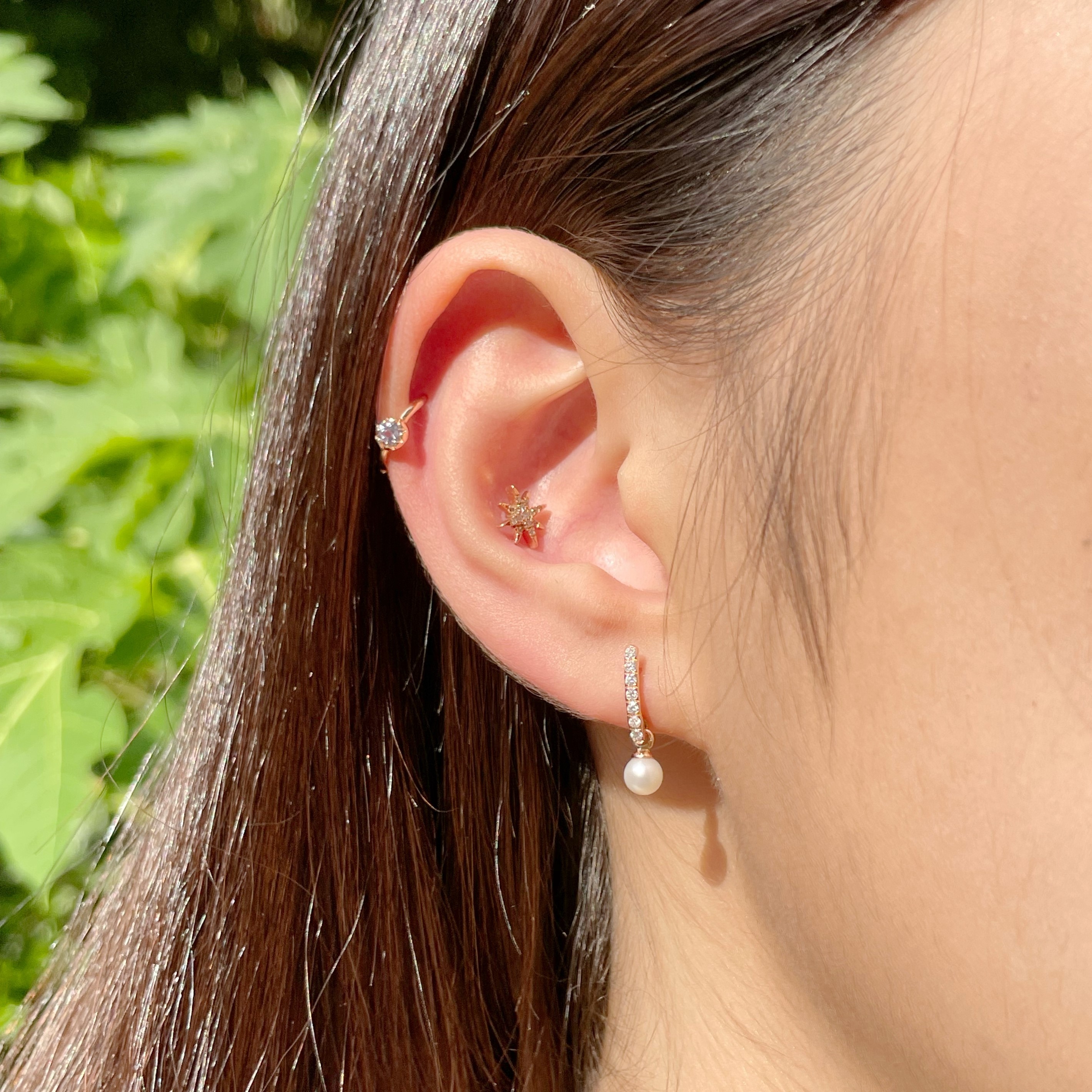 14K真鑽bar垂珍珠耳環