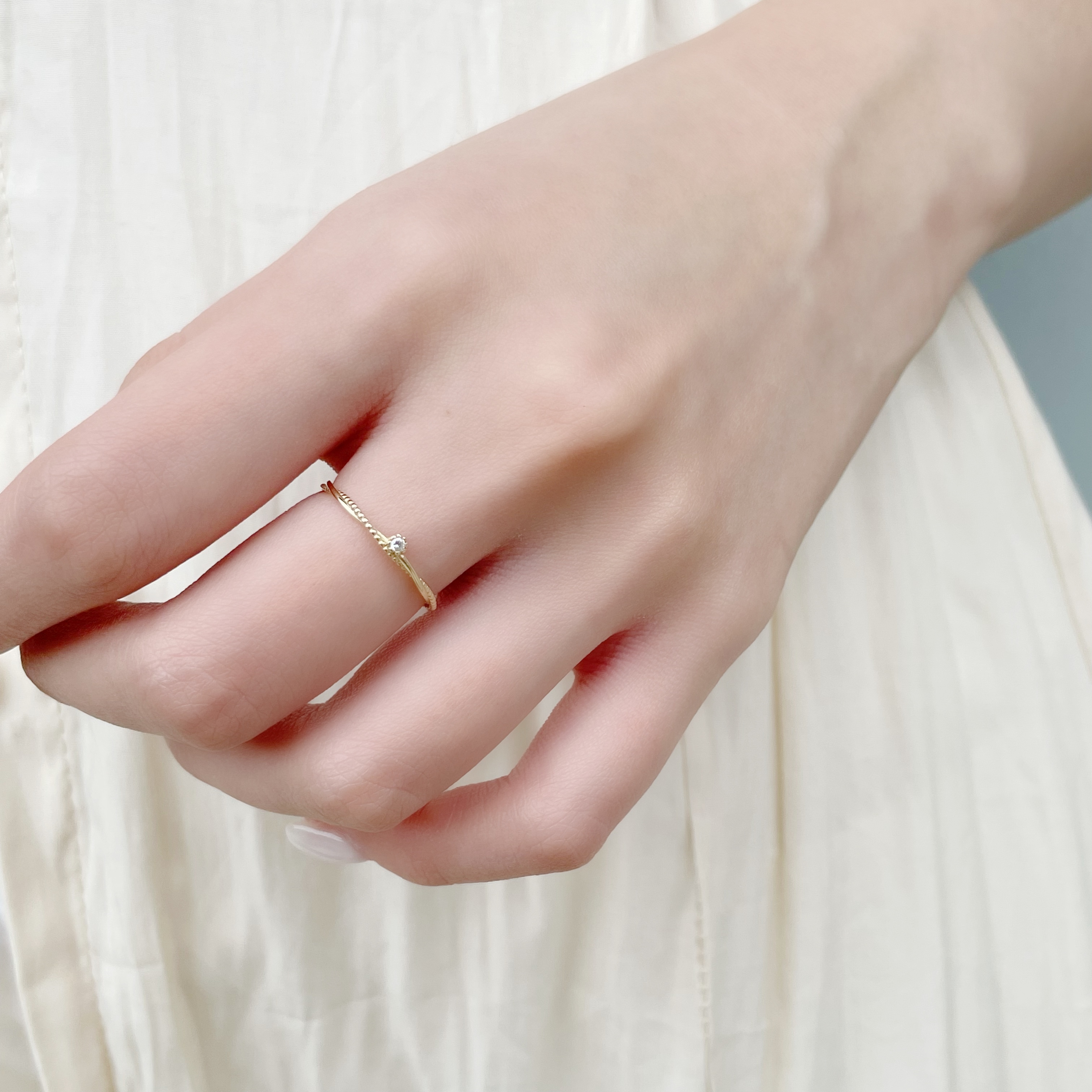 14K纏繞麻花單顆真鑽戒指