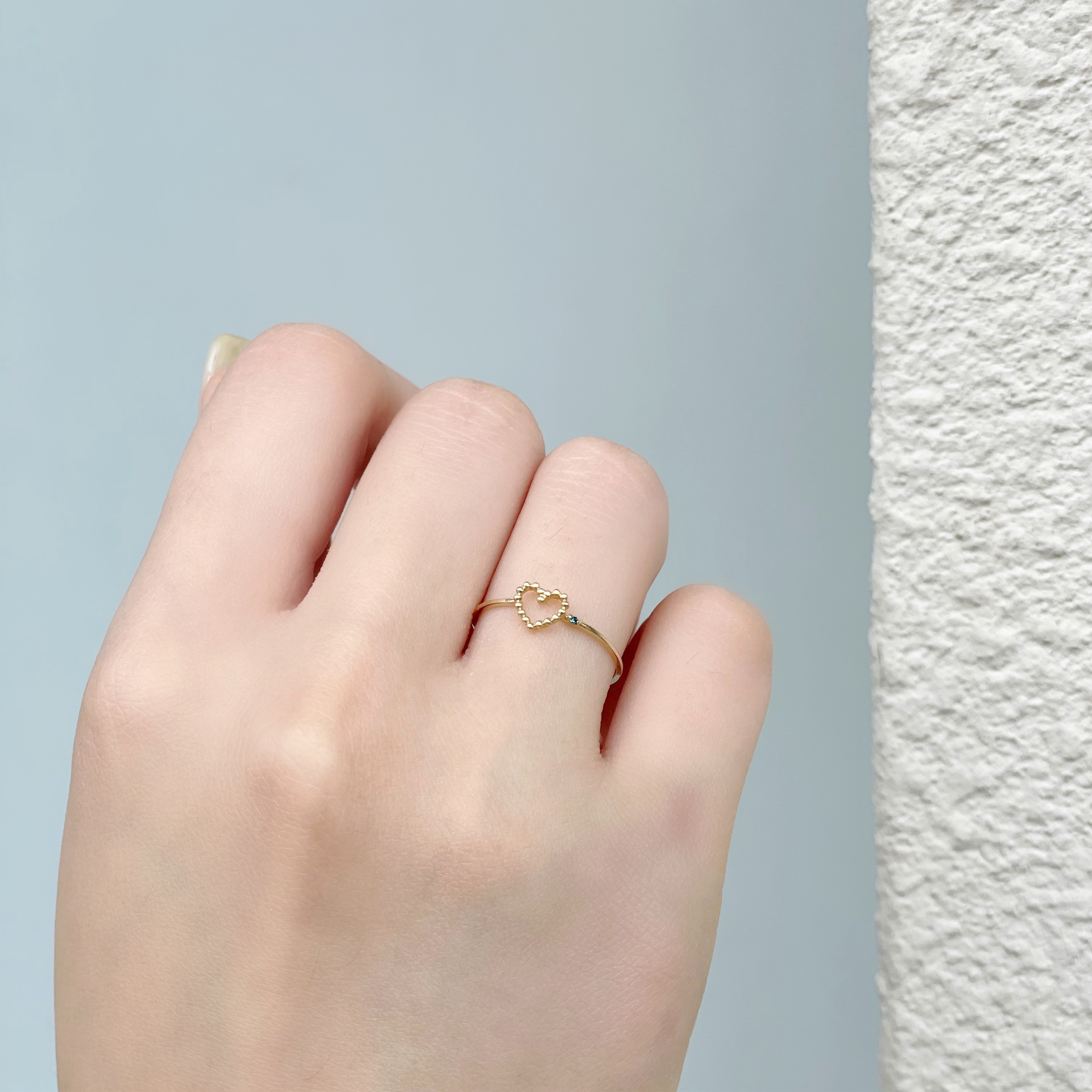 14K簍空愛心小藍鑽戒指