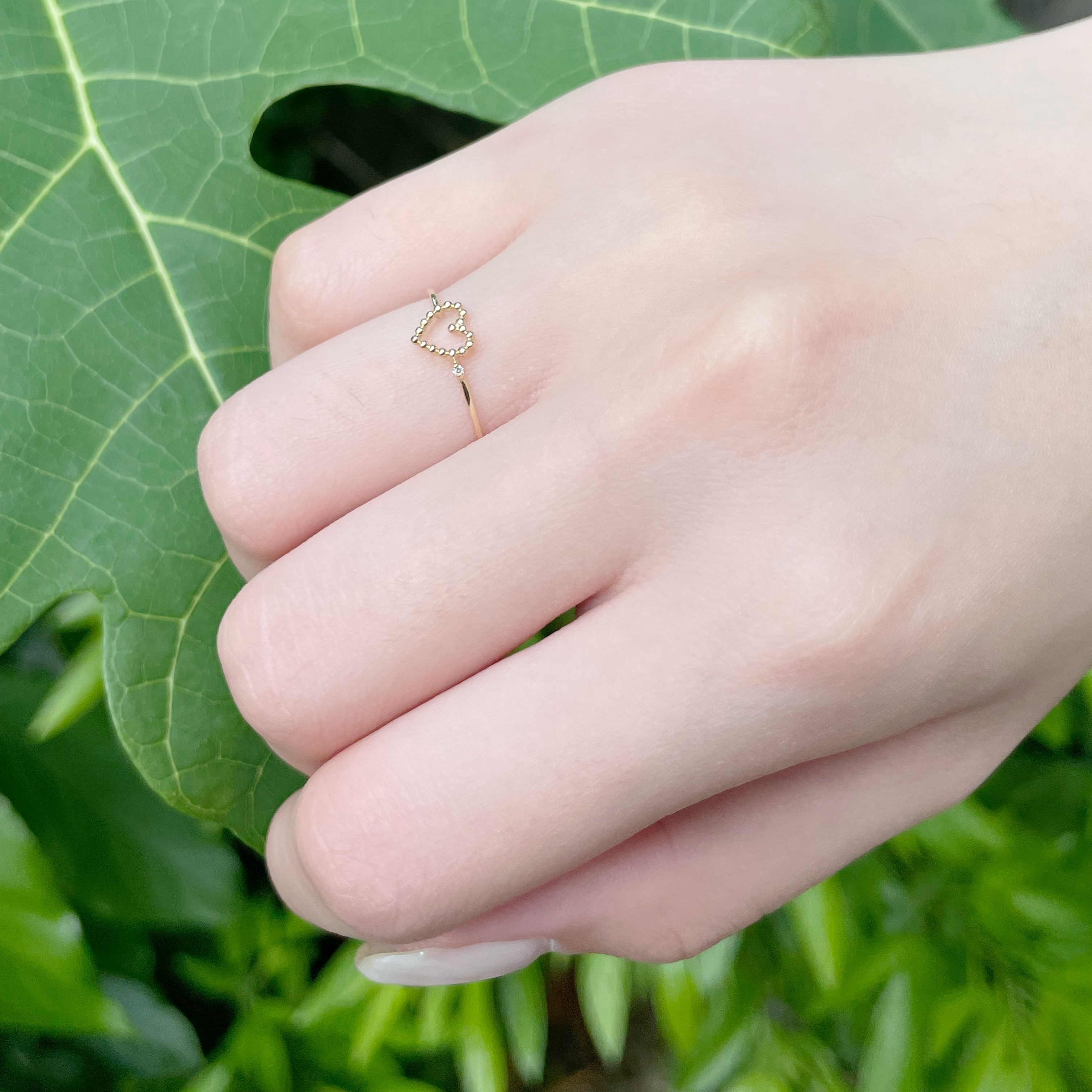 14K簍空愛心小鑽石戒指