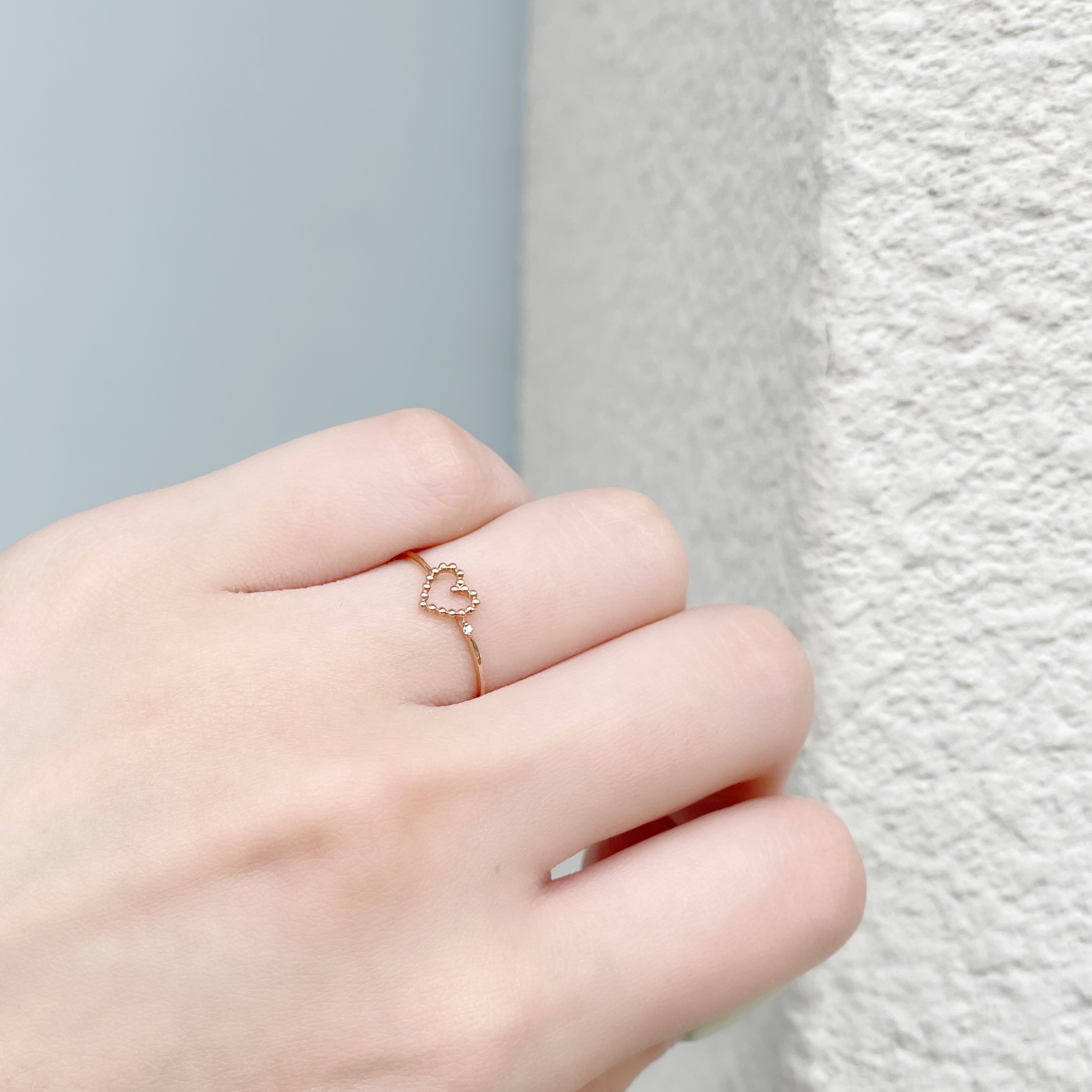 14K簍空愛心小鑽石戒指