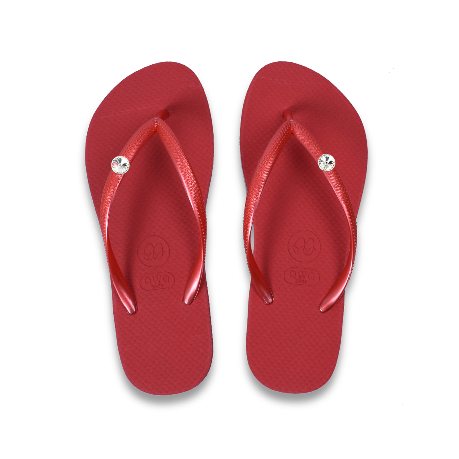 經典白色衛星石+女款經典平底夾腳拖鞋 國際知名水鑽元素