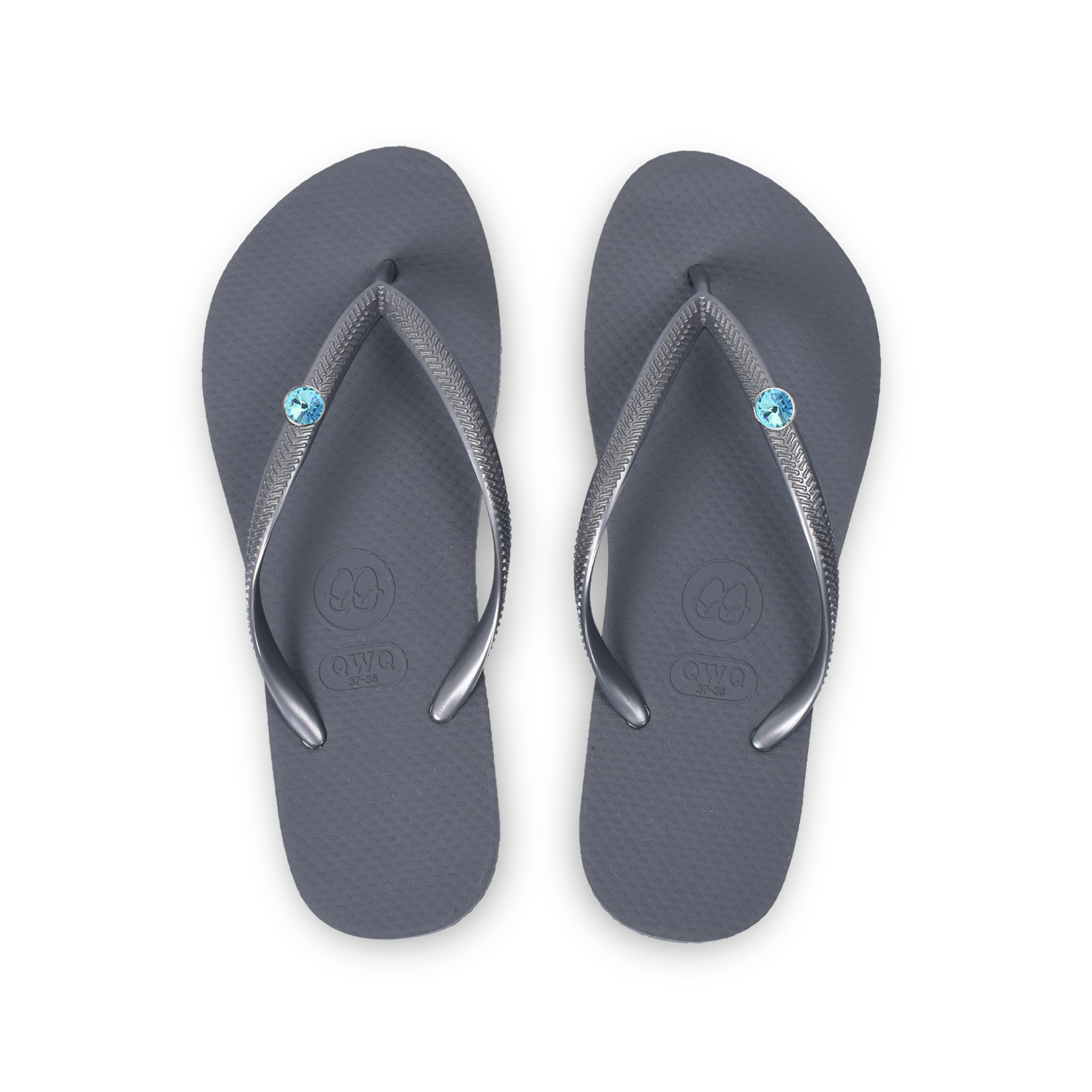 冰晶藍衛星石+女款經典平底夾腳拖鞋 國際知名水鑽元素