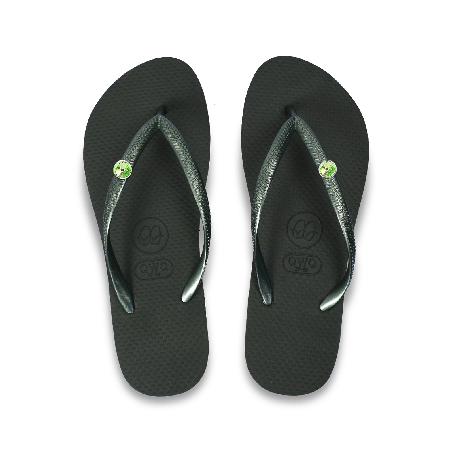 碧綠色衛星石+女款經典平底夾腳拖鞋 國際知名水鑽元素