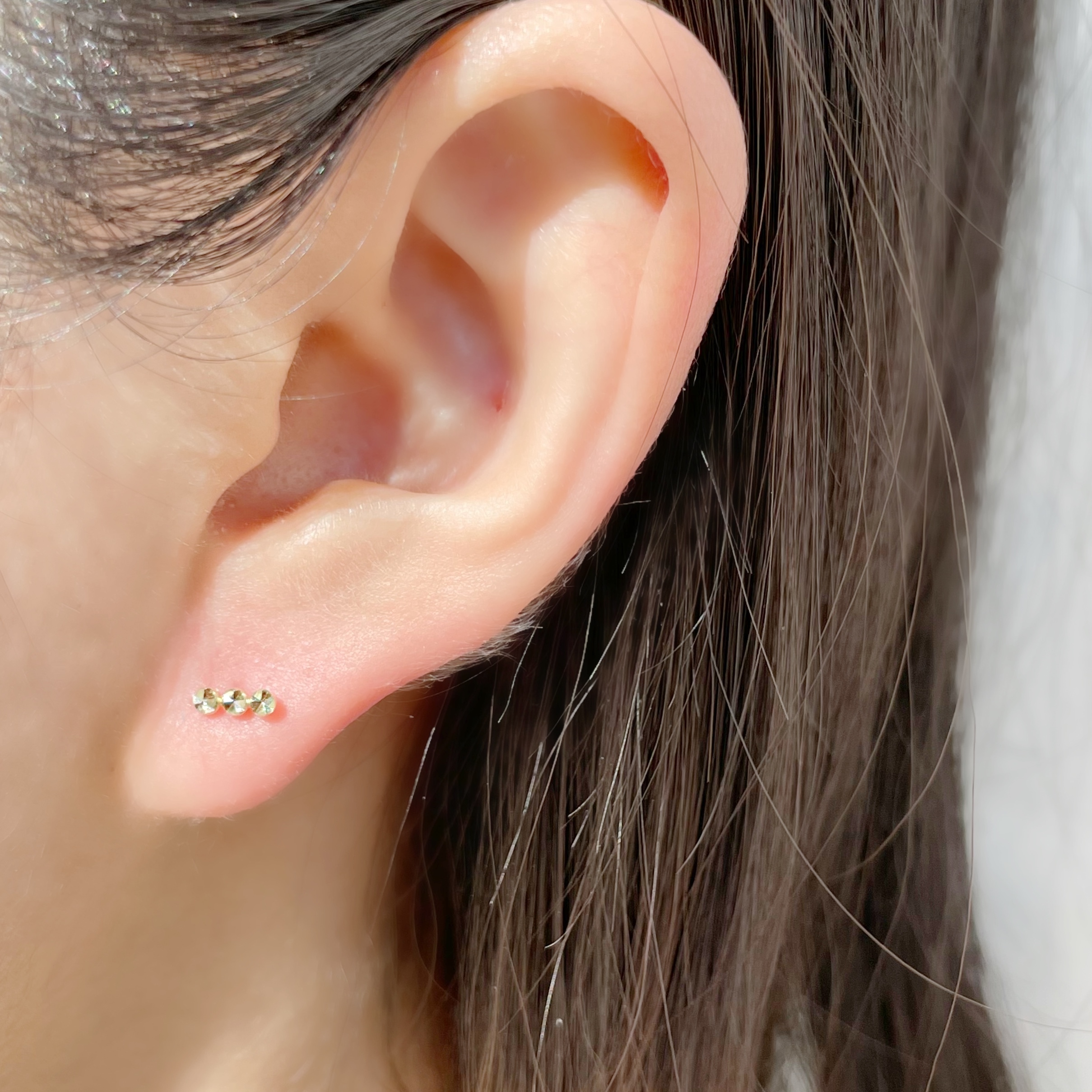 14K三連Shine oblate轉珠耳環