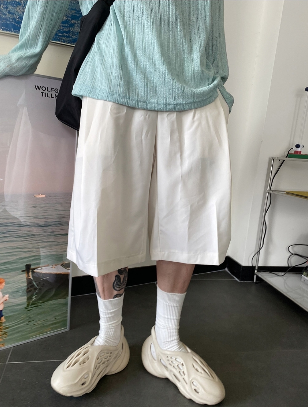 席德簡約細褶6分寬短褲