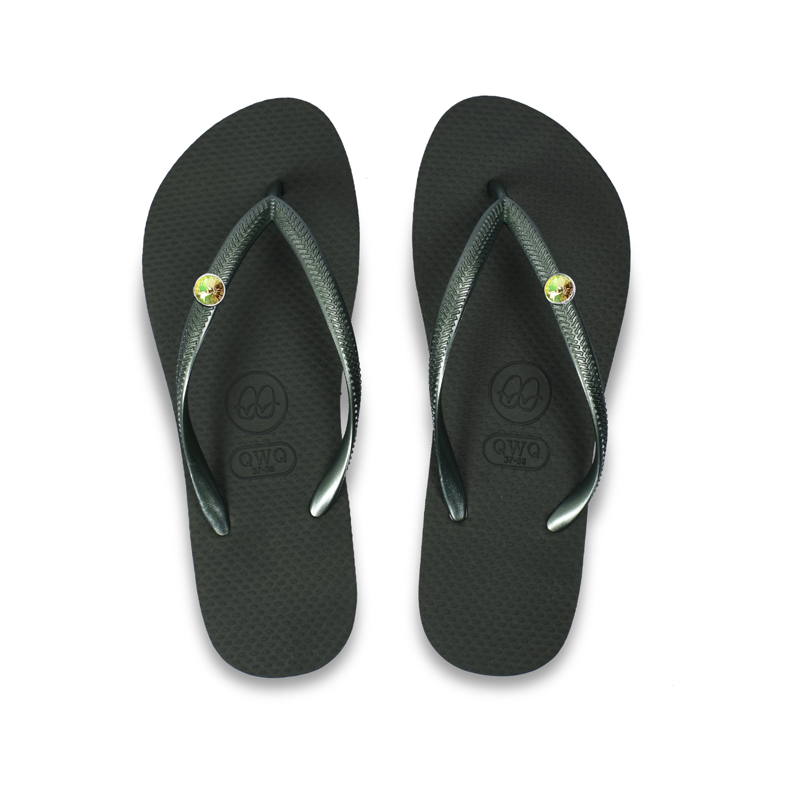 黃彩(漸變水晶)衛星石+女款經典平底夾腳拖鞋 國際知名水鑽元素